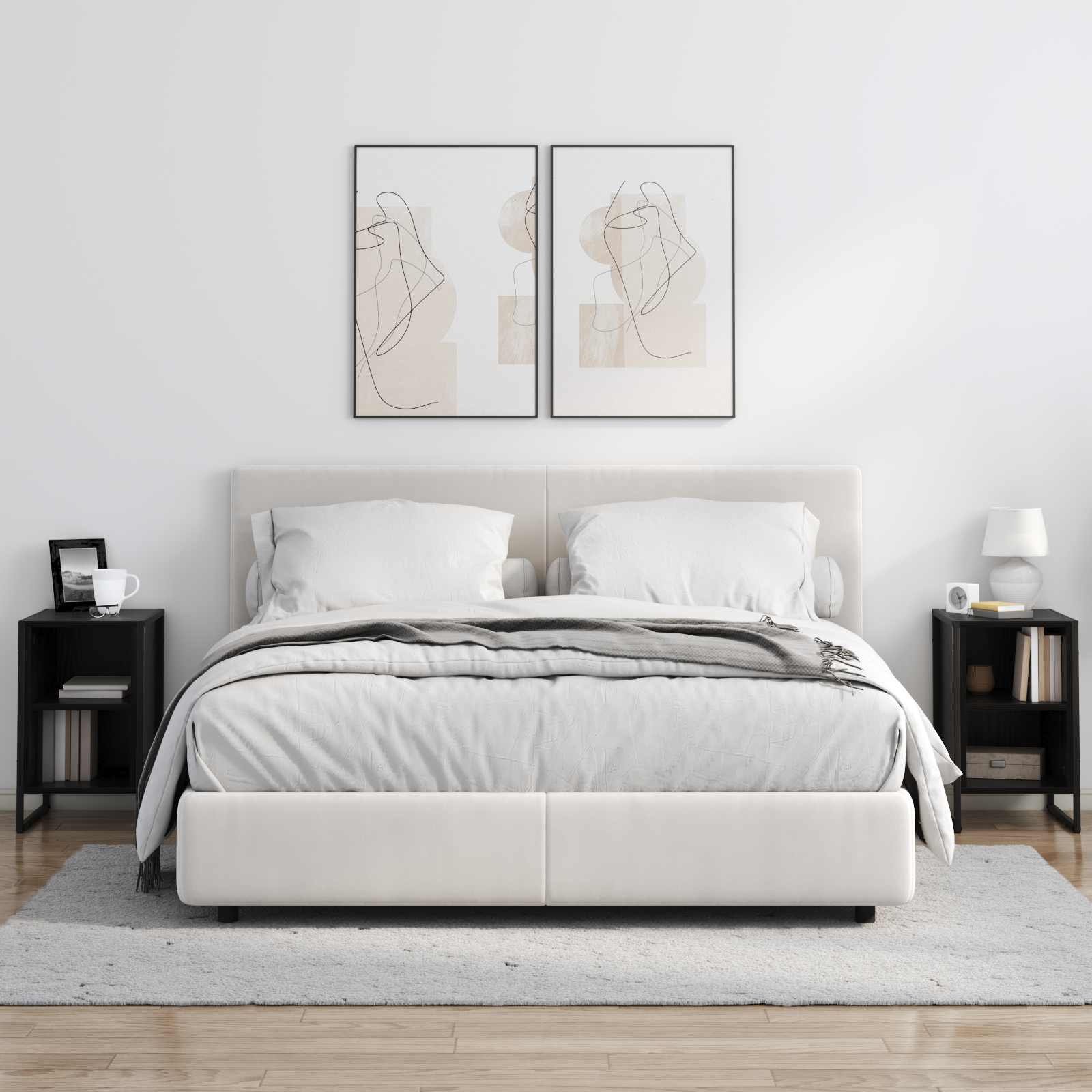 Κομοδίνο 2 pcs Μαύρη Οξυά 39.5 x 30 x 50 εκ Επεξεργασμένο ξύλο