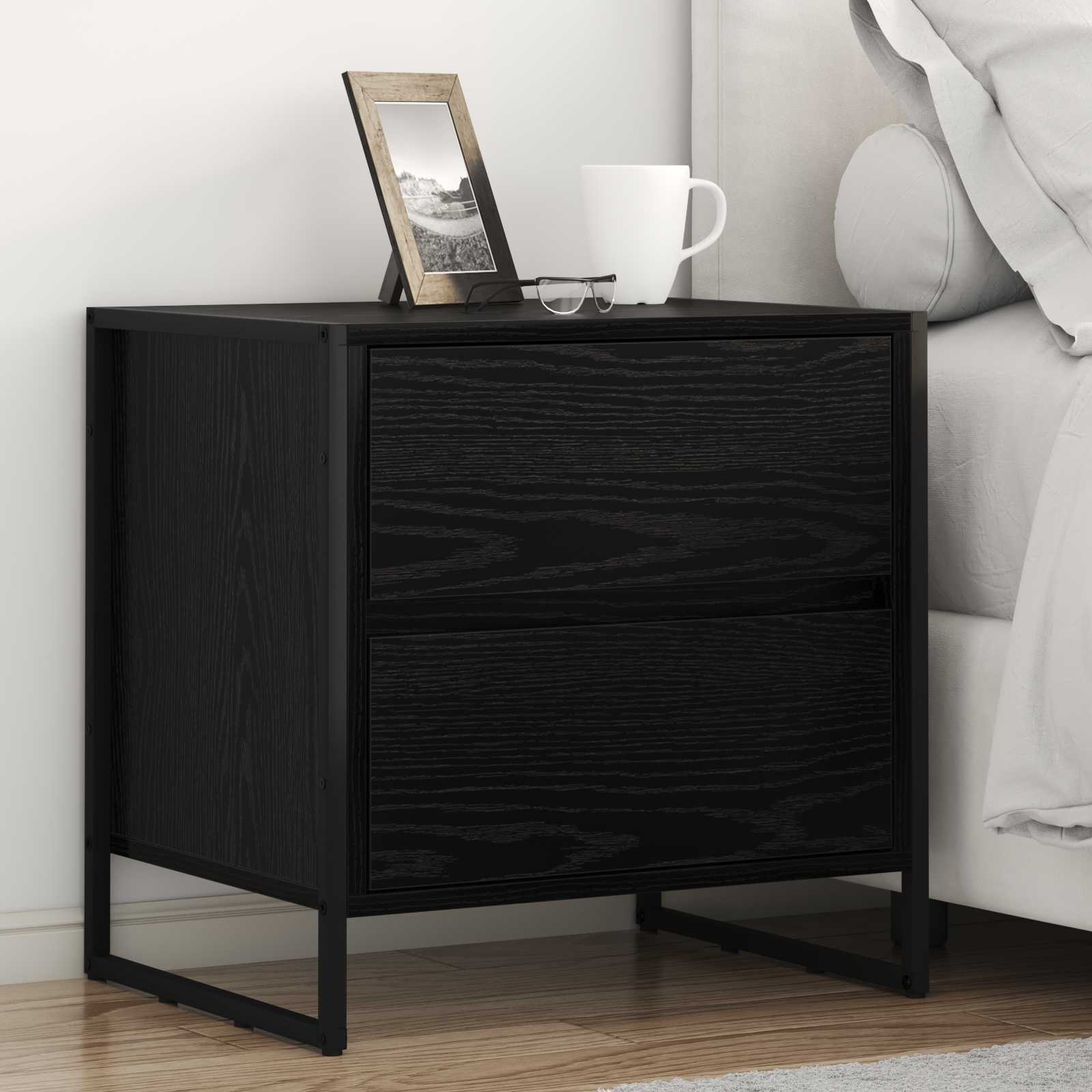 Κομοδίνο 2 pcs Μαύρη Οξυά 50 x 39.5 x 50 εκ. Επεξεργασμένο ξύλο - Pakobazaar