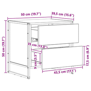 Κομοδίνο Καπνιστό Δρύς 50 x 39.5 x 50 εκ. Επεξεργασμένο Ξύλο