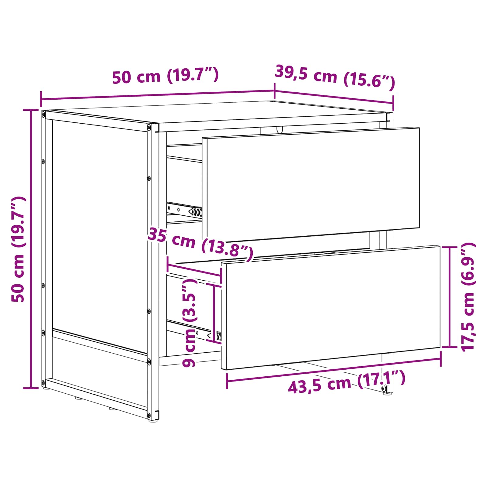 Κομοδίνο Γκρίζο Σονομα 50 x 39.5 x 50 εκ. Επεξεργασμένο ξύλο