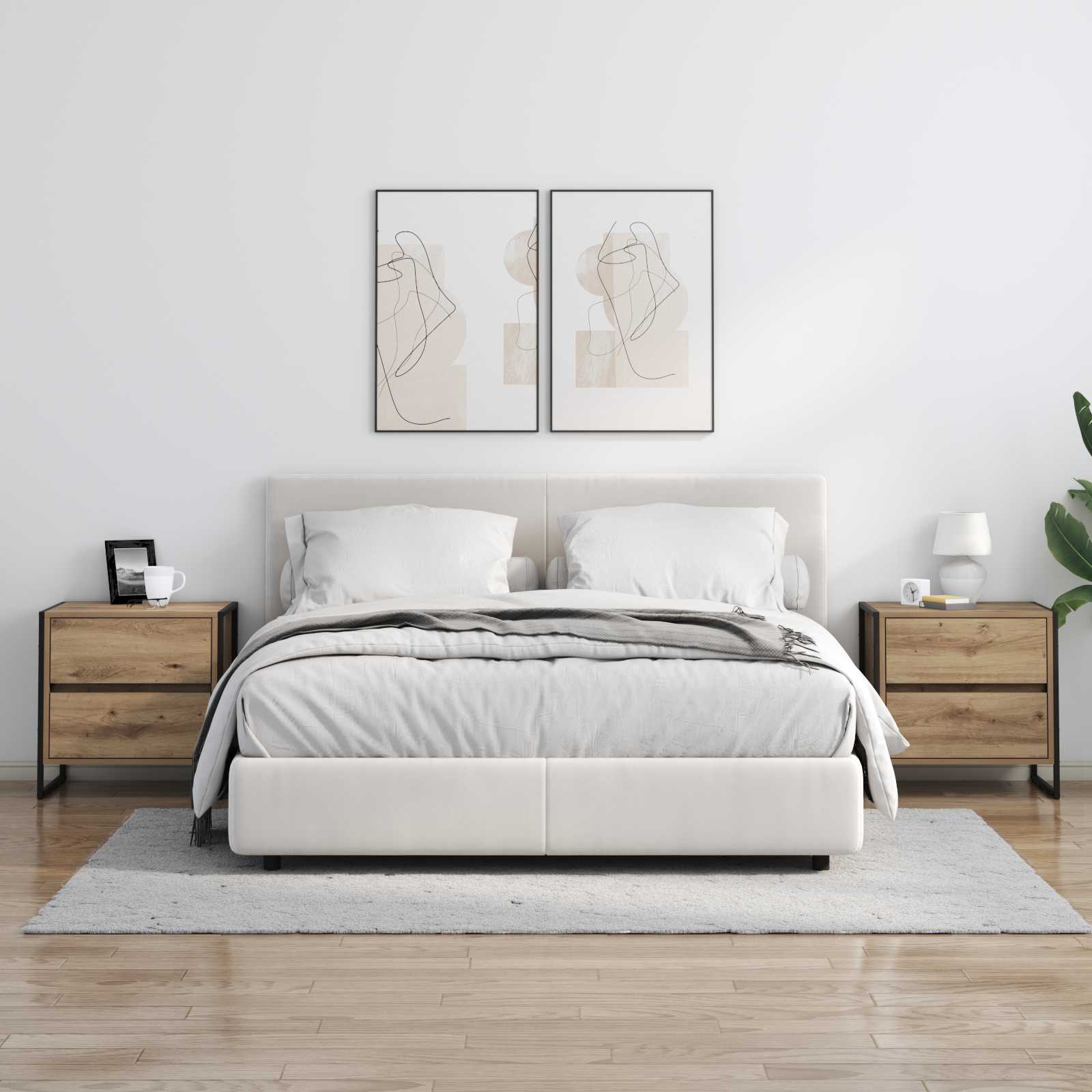 Κομοδίνο 2 pcs Καρυδιά Χειροποίητης Εργασίας 50 x 39.5 x 50 εκ. - Pakobazaar
