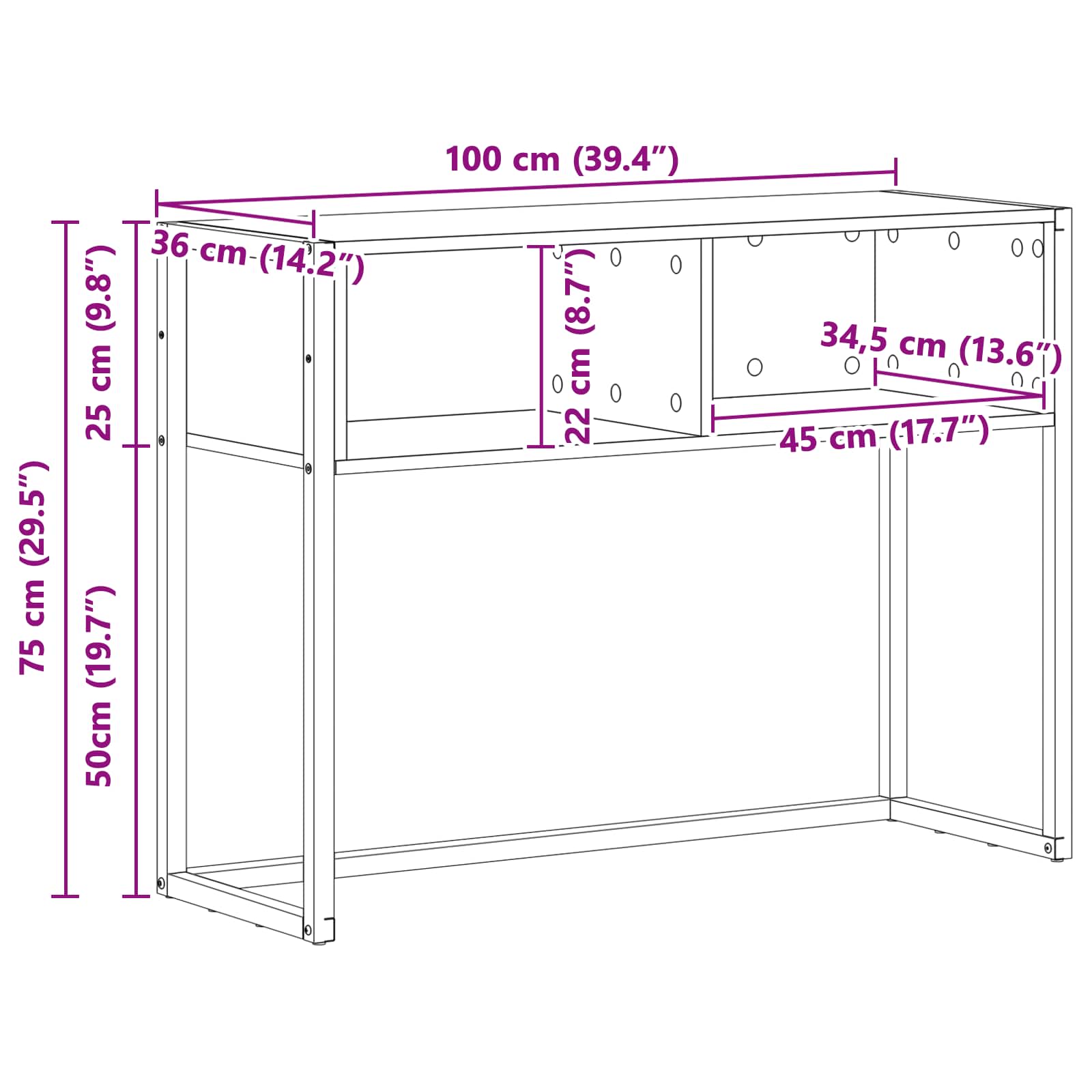 End Table Παλιό Ξύλο 100 x 36 x 75 εκ. Επεξεργασμένο ξύλο