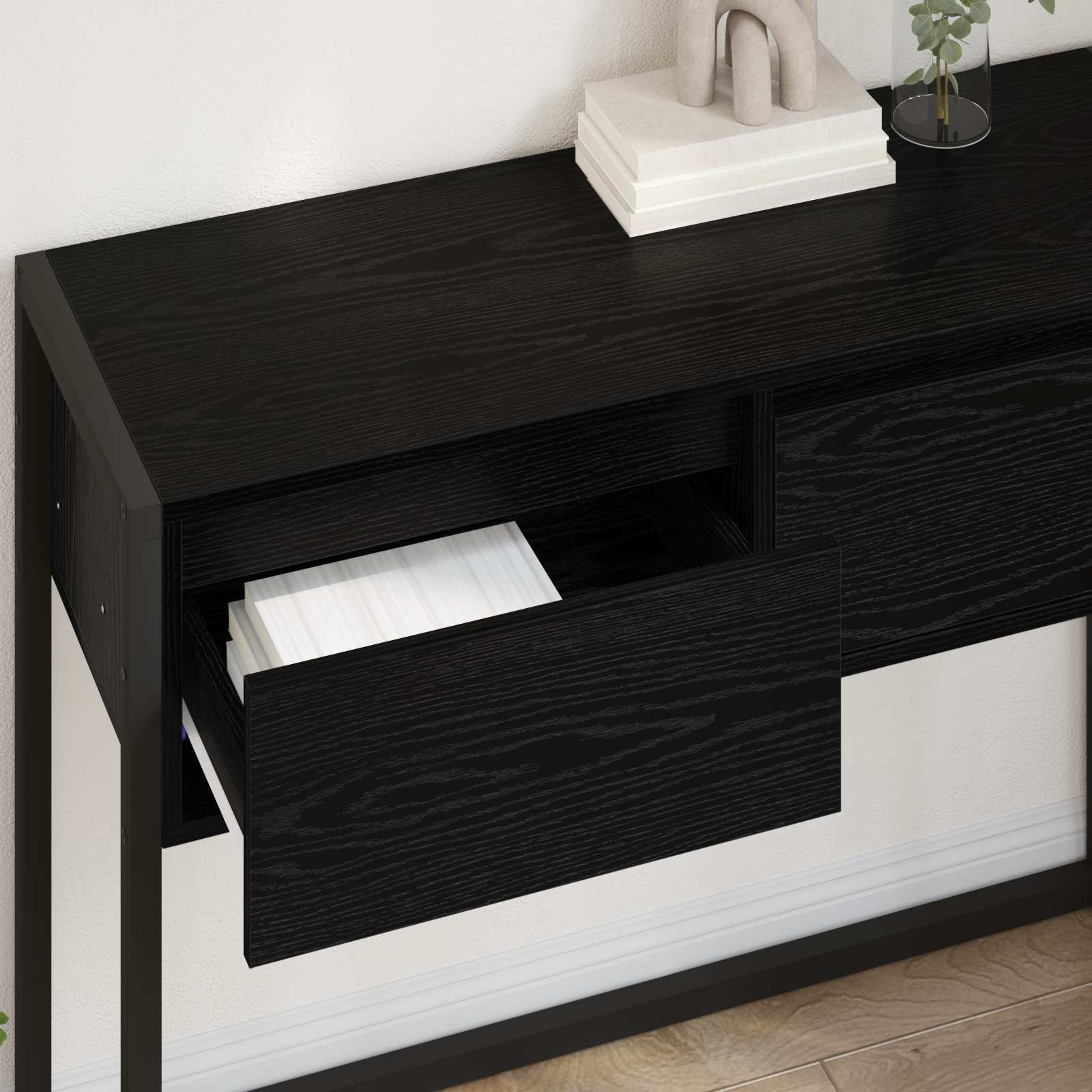 End Table Μαύρη Οξυά 100 x 36 x 75 εκ. Επεξεργασμένο ξύλο - Pakobazaar