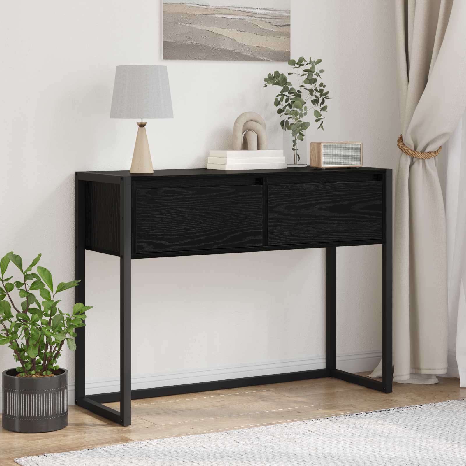 End Table Μαύρη Οξυά 100 x 36 x 75 εκ. Επεξεργασμένο ξύλο - Pakobazaar