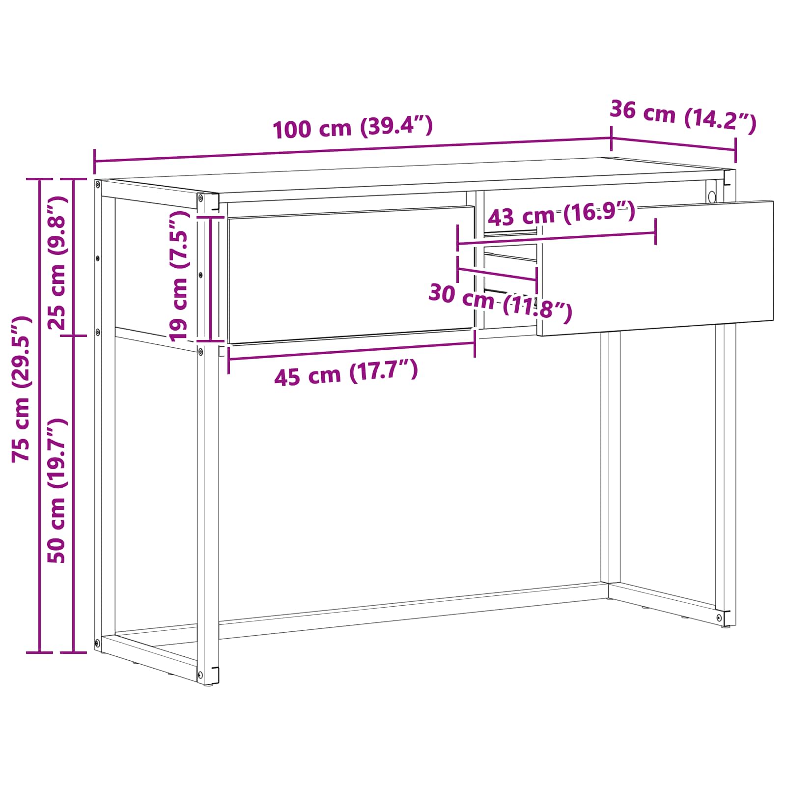 End Table Γκρίζο Σονομα 100 x 36 x 75 εκ. Επεξεργασμένο ξύλο