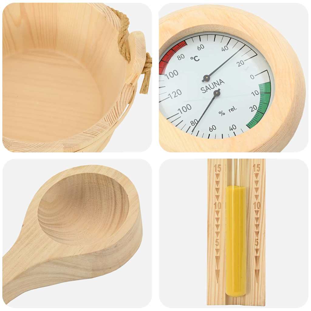 Σετ Αξεσουάρ Σαουνάς 4 pcs Καφέ Μασίφ Ξύλο Πεύκου και Κάνναβη