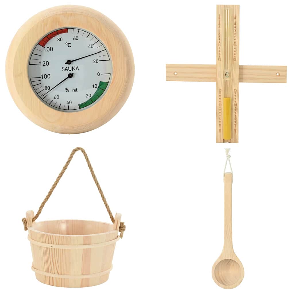 Σετ Αξεσουάρ Σαουνάς 4 pcs Καφέ Μασίφ Ξύλο Πεύκου και Κάνναβη