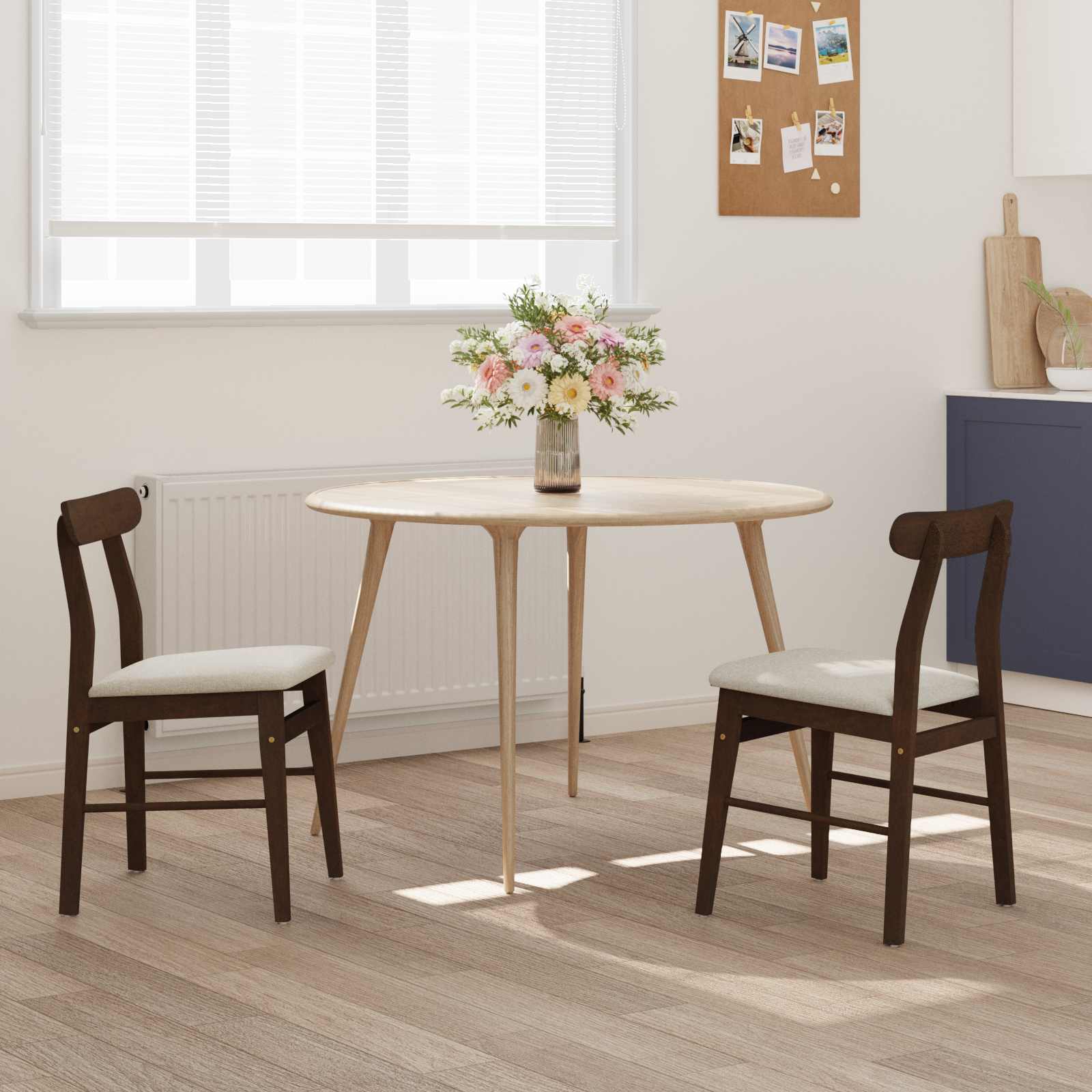 Καρέκλα τραπεζαρίας 2 pcs Σκούρο Καφέ, Λευκό