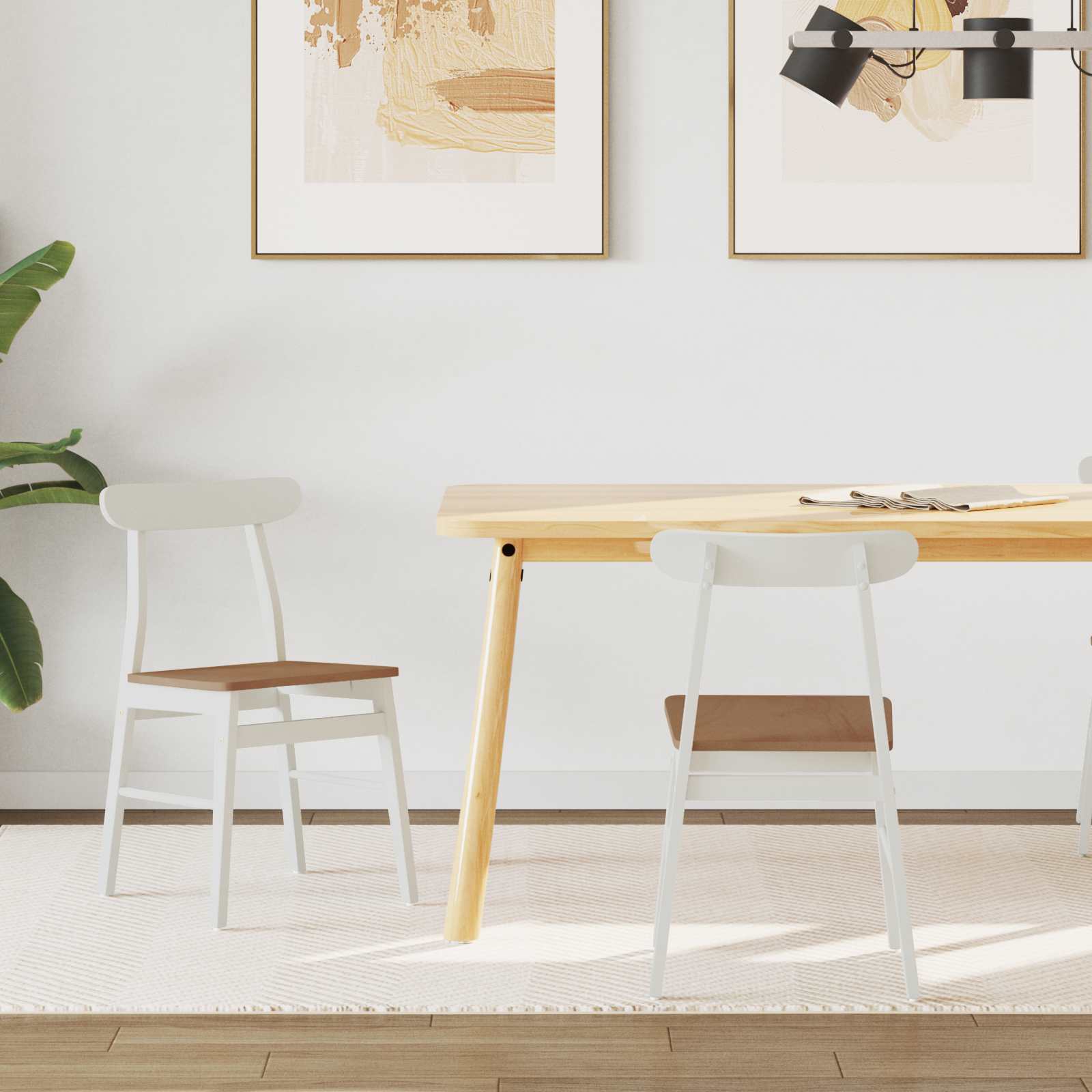 Καρέκλα τραπεζαρίας 2 pcs Λευκό και Φυσικό 43 x 44,5 x 77 εκ.
