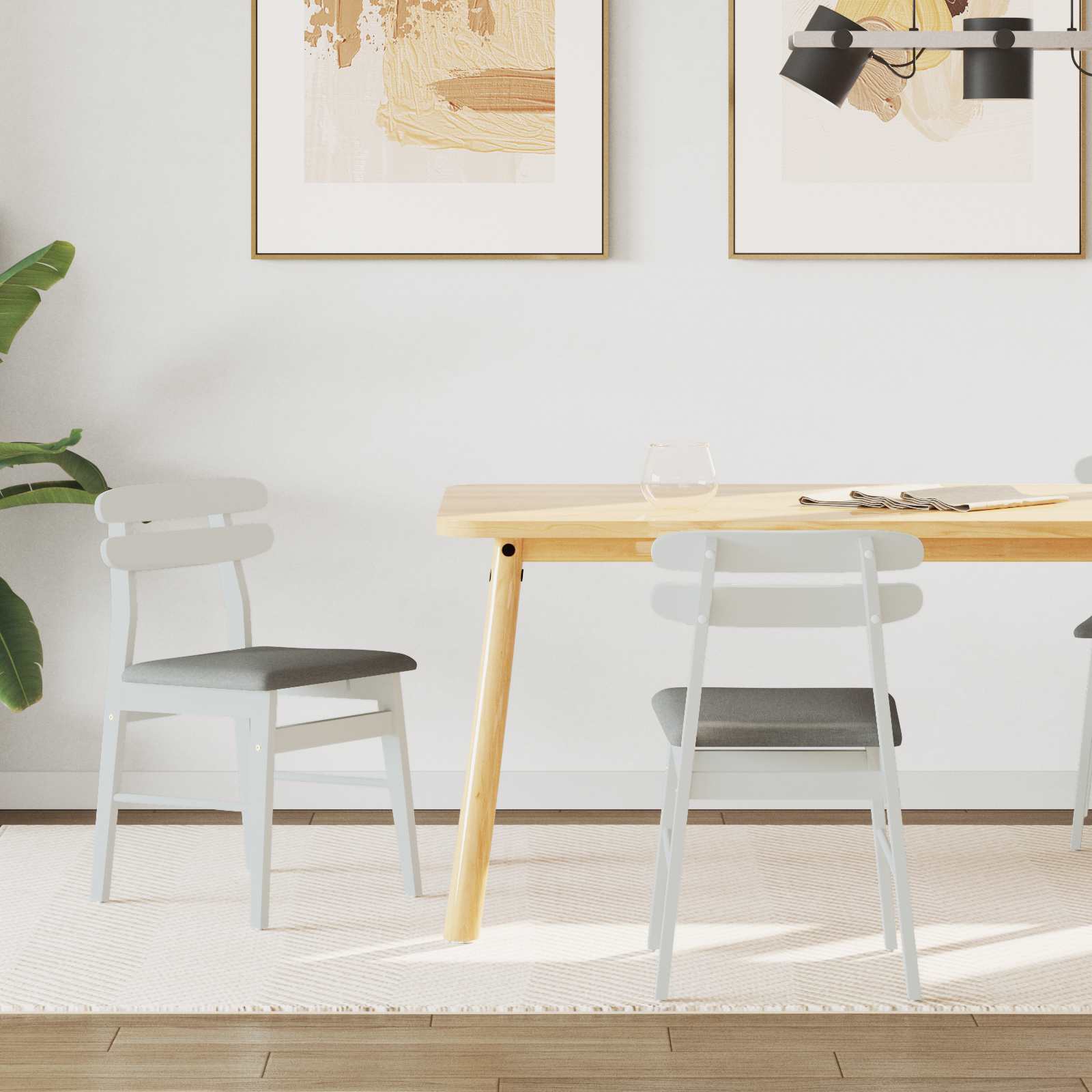 Καρέκλα τραπεζαρίας 2 pcs Λευκό και Γκρι Στερεό Ξύλο Ραβέντι