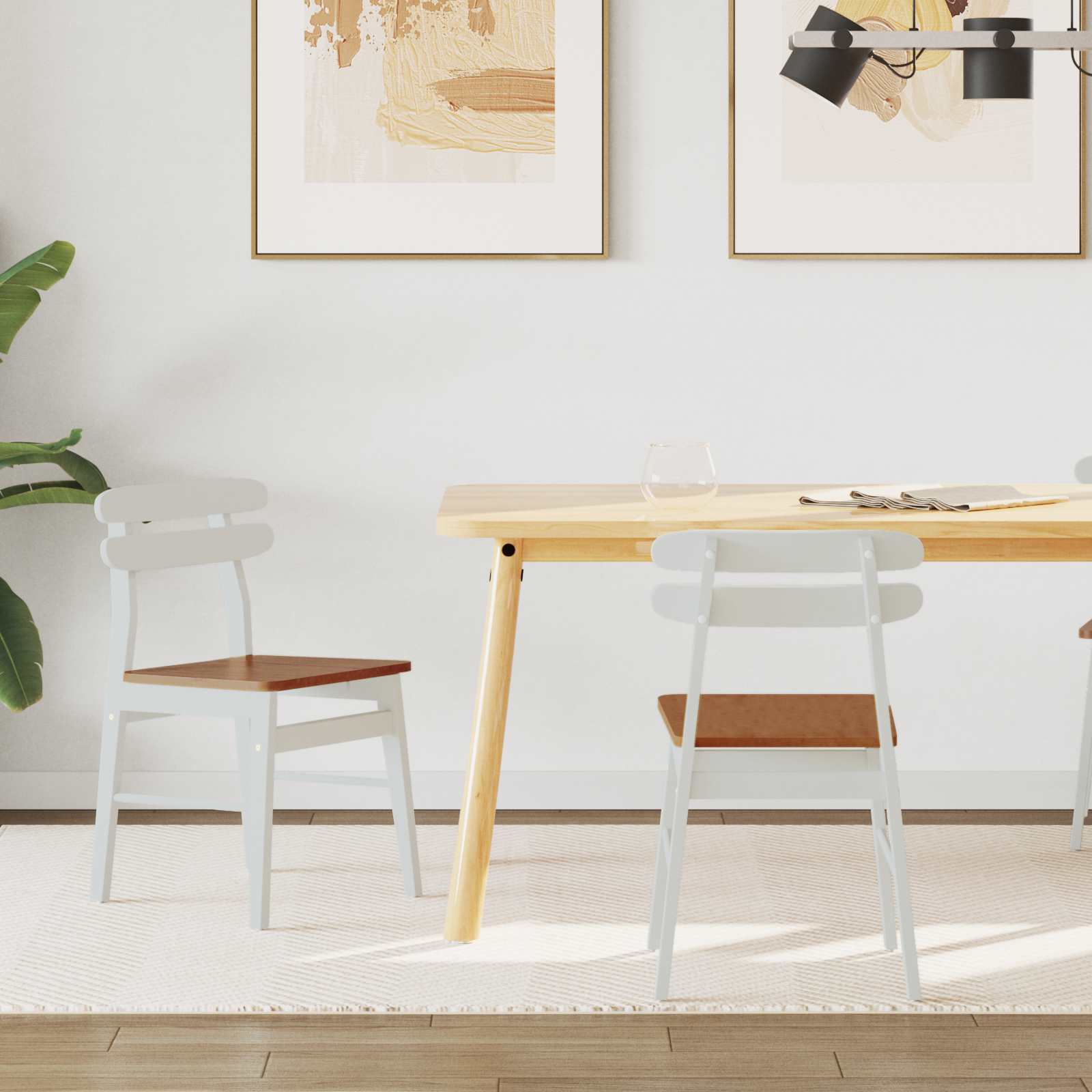 Καρέκλα τραπεζαρίας 2 pcs Λευκό και Φυσικό Στερεό Ξύλο Ραβέντι