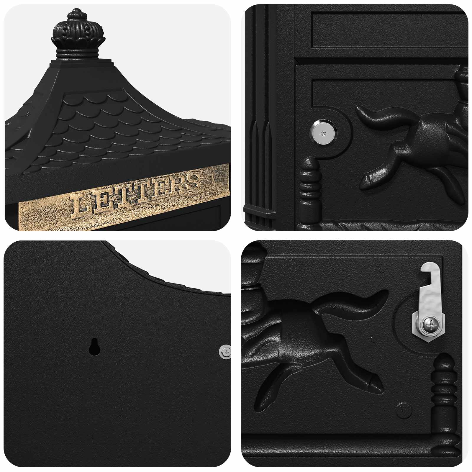 Επιτοίχιος Ταχυδρομικός Κάδος με πόρτα Μαύρο 40,5 x 16 x 45 εκ - Pakobazaar