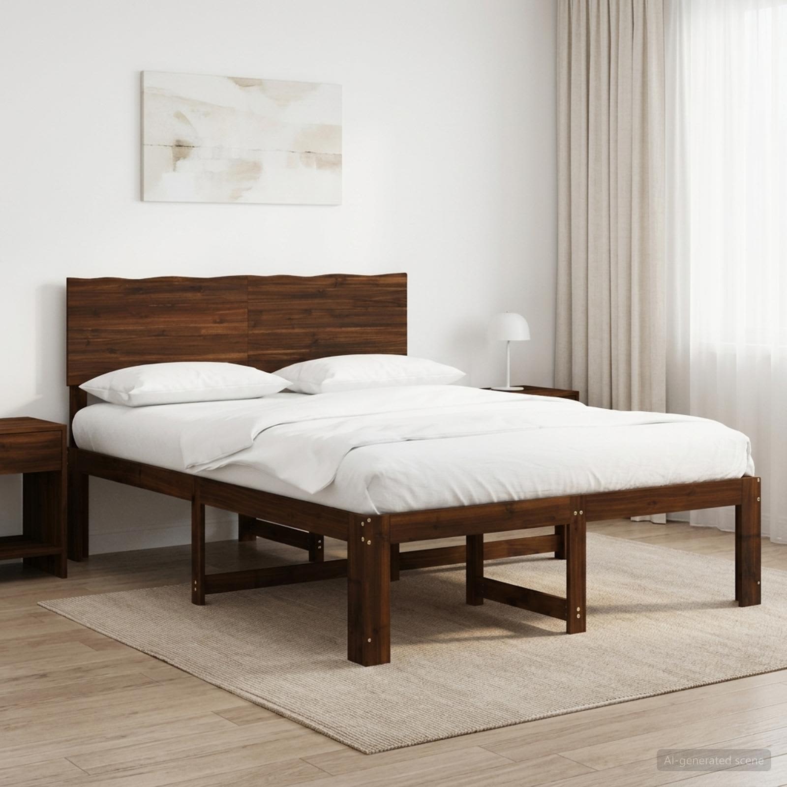 Διπλό Κρεβάτι με Κεφαλάρι ROSTOCK Σκούρο Καφέ 135 x 190 cm - Pakobazaar