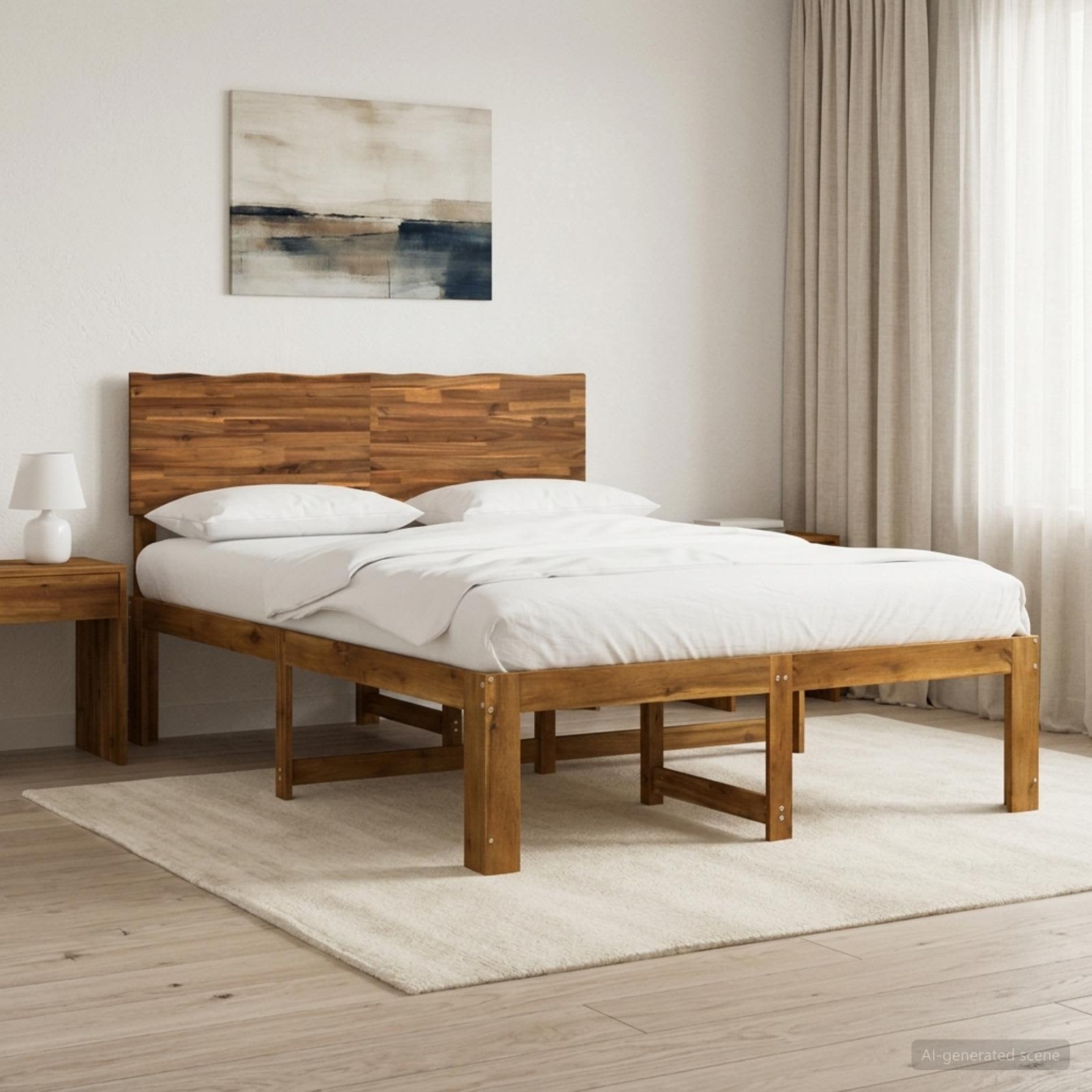 Διπλό Κρεβάτι με Κεφαλάρι ROSTOCK Φυσικό 135 x 190 cm