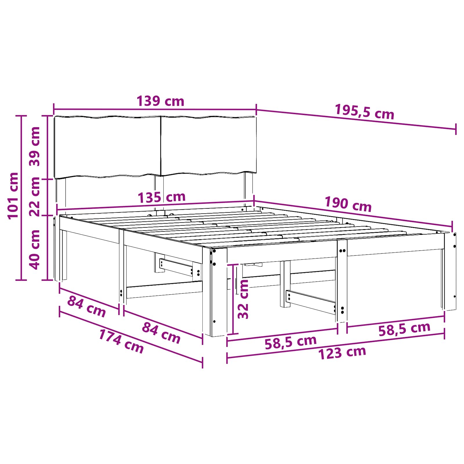Διπλό Κρεβάτι με Κεφαλάρι ROSTOCK Λευκό 135 x 190 cm - Pakobazaar