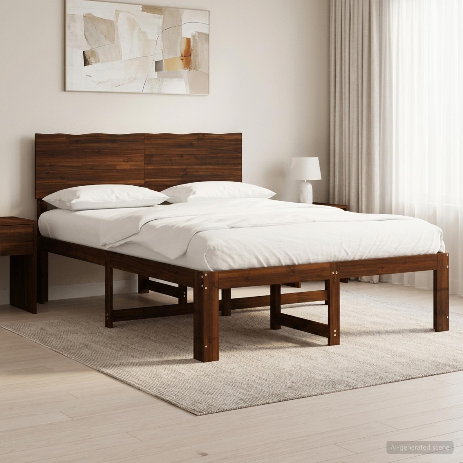 Διπλό Κρεβάτι με Κεφαλάρι ROSTOCK Σκούρο Καφέ 140 x 190 cm - Pakobazaar