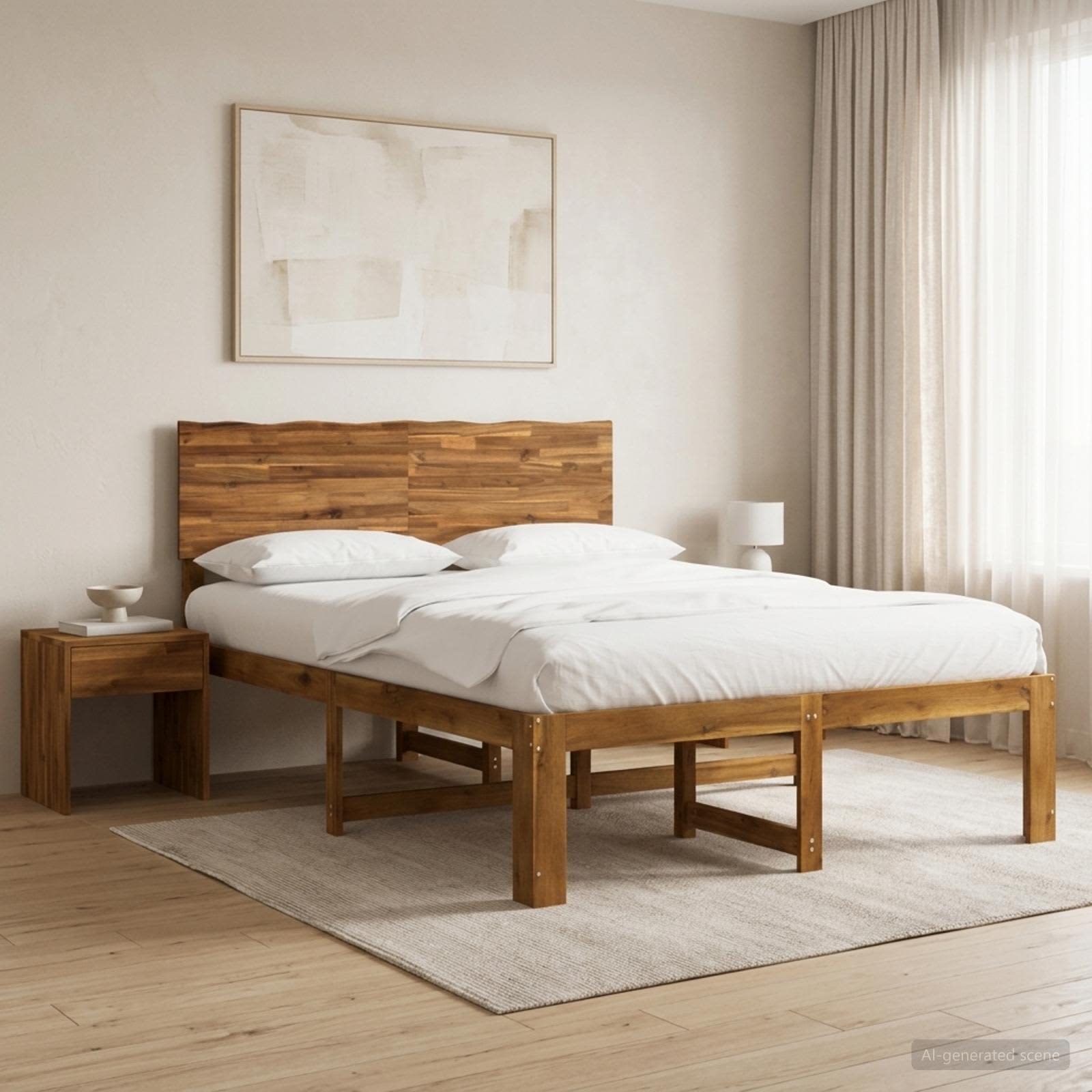 Διπλό Κρεβάτι με Κεφαλάρι ROSTOCK Φυσικό 140 x 190 cm - Pakobazaar