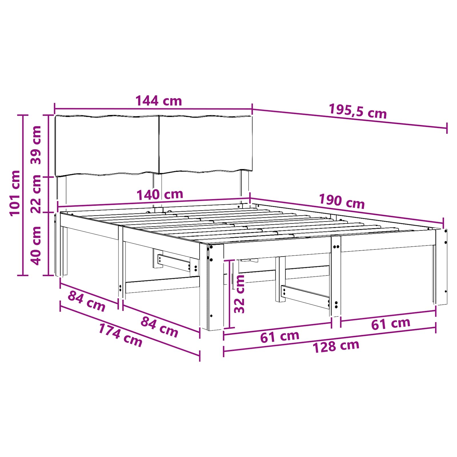 Διπλό Κρεβάτι με Κεφαλάρι ROSTOCK Λευκό 140 x 190 cm - Pakobazaar