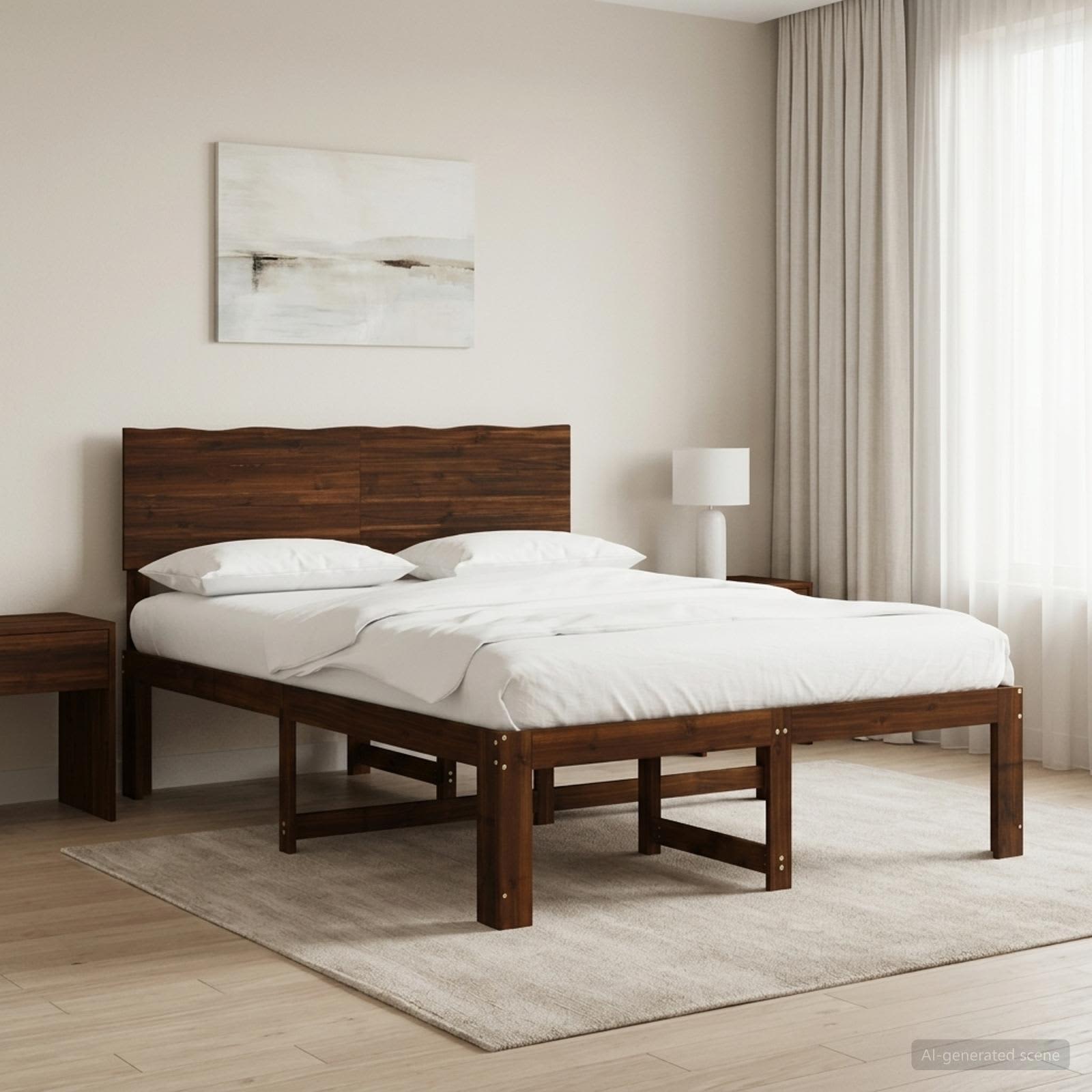 Διπλό Κρεβάτι με Κεφαλάρι ROSTOCK Σκούρο Καφέ 140 x 200 cm - Pakobazaar