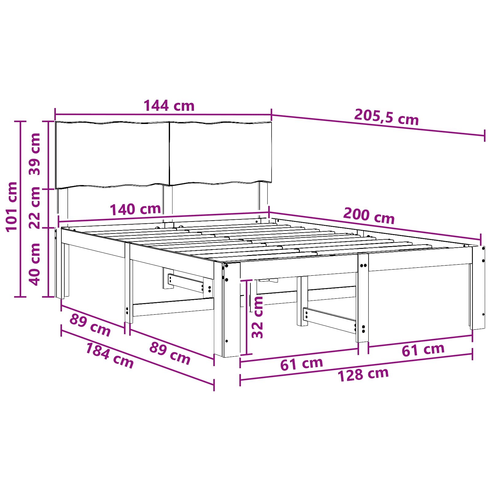 Διπλό Κρεβάτι με Κεφαλάρι ROSTOCK Σκούρο Καφέ 140 x 200 cm - Pakobazaar