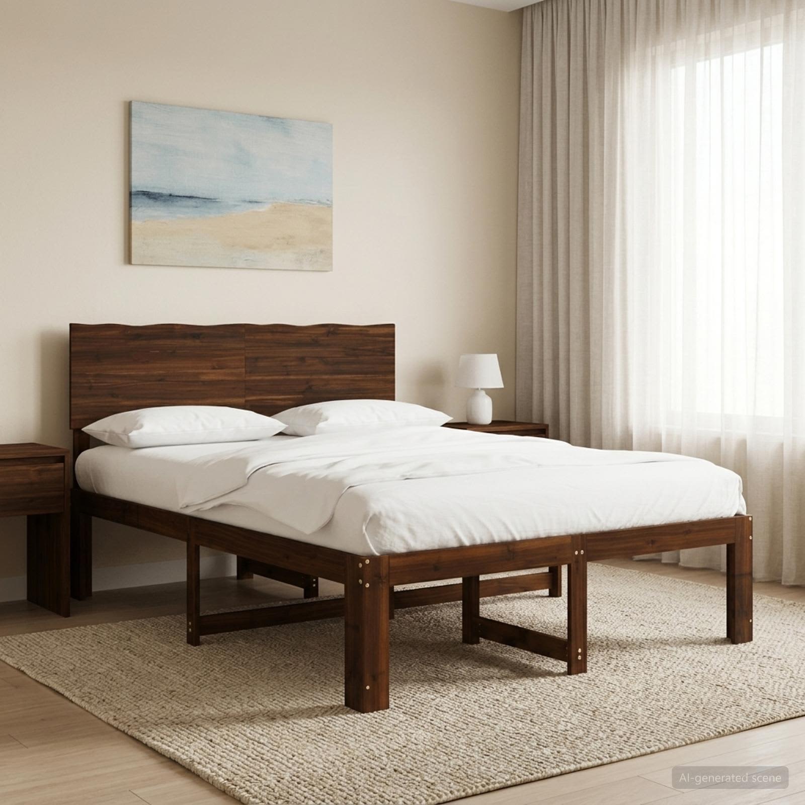 Διπλό Κρεβάτι με Κεφαλάρι ROSTOCK Σκούρο Καφέ 150 x 200 cm