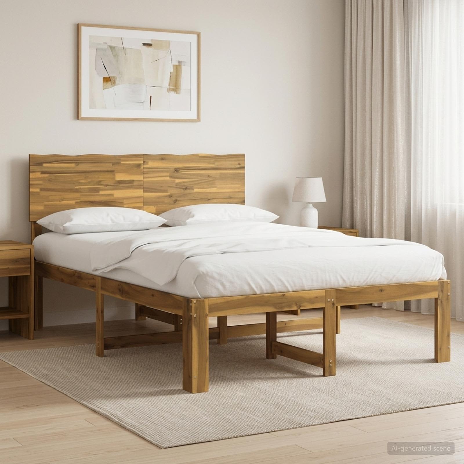 Διπλό Κρεβάτι με Κεφαλάρι ROSTOCK Λευκό 150 x 200 cm - Pakobazaar