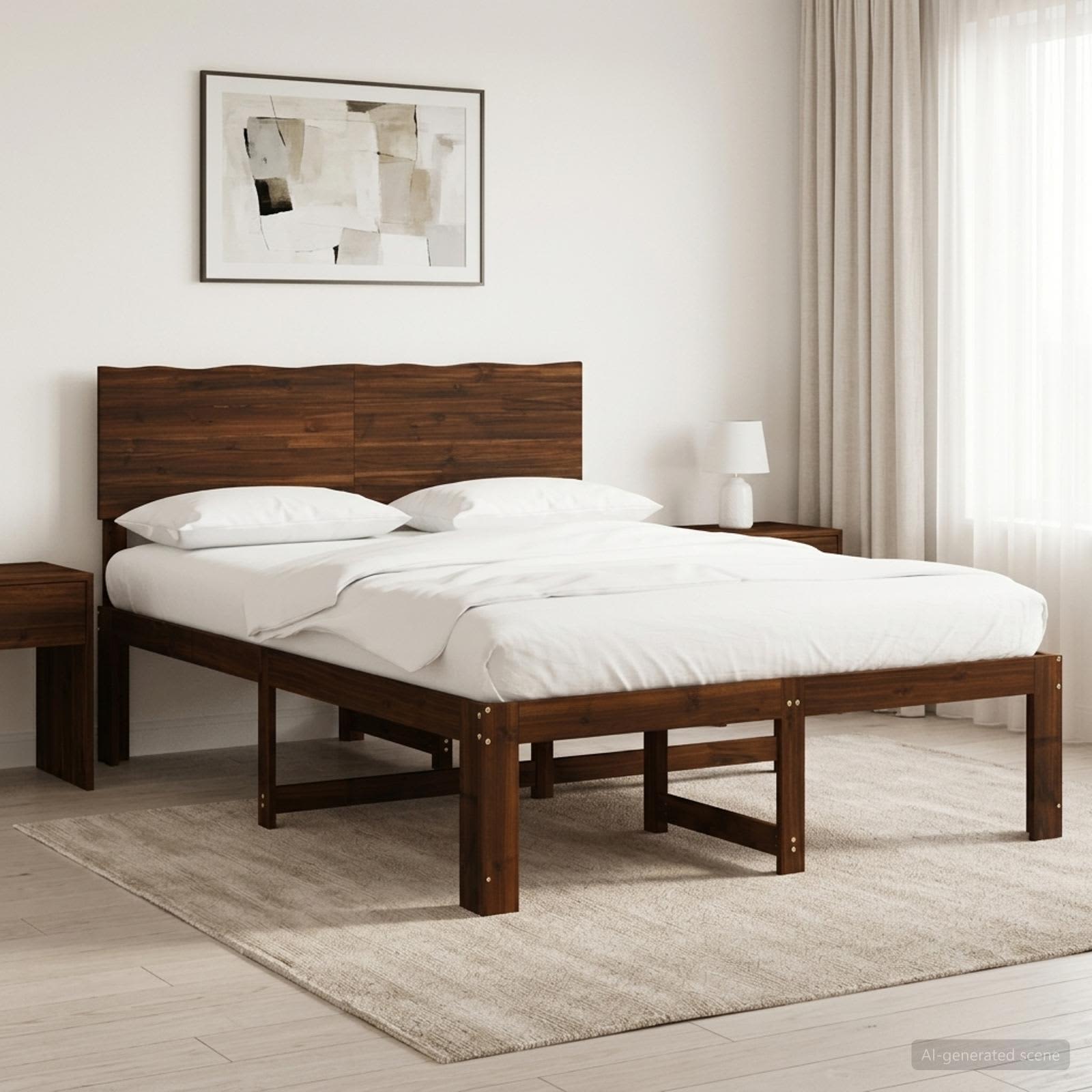 Διπλό Κρεβάτι με Κεφαλάρι ROSTOCK Σκούρο Καφέ 160 x 200 cm - Pakobazaar