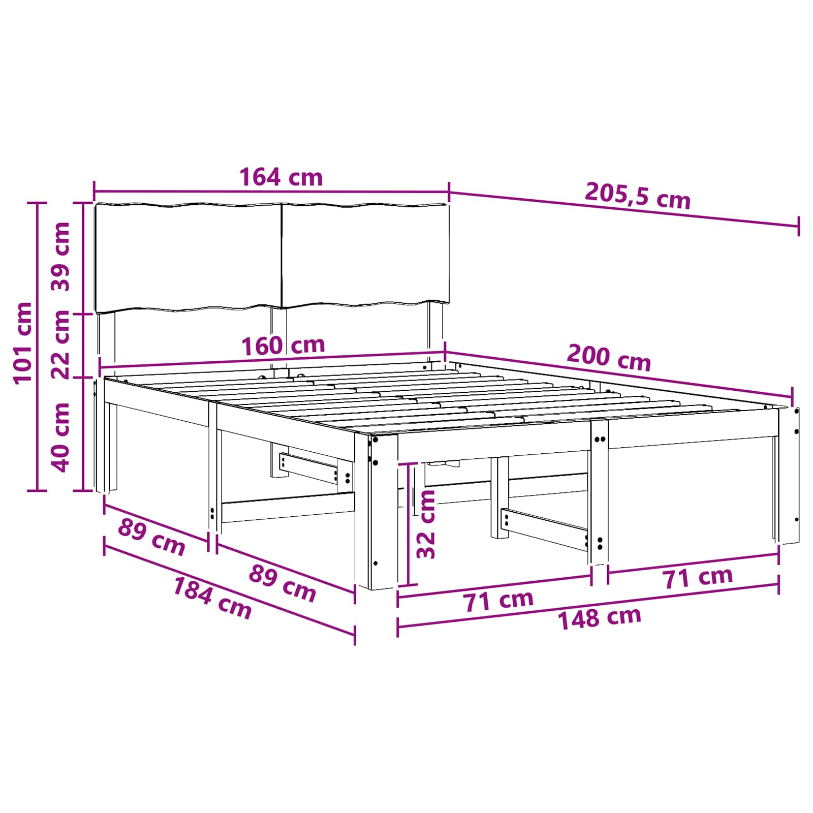 Διπλό Κρεβάτι με Κεφαλάρι ROSTOCK Λευκό 160 x 200 cm - Pakobazaar