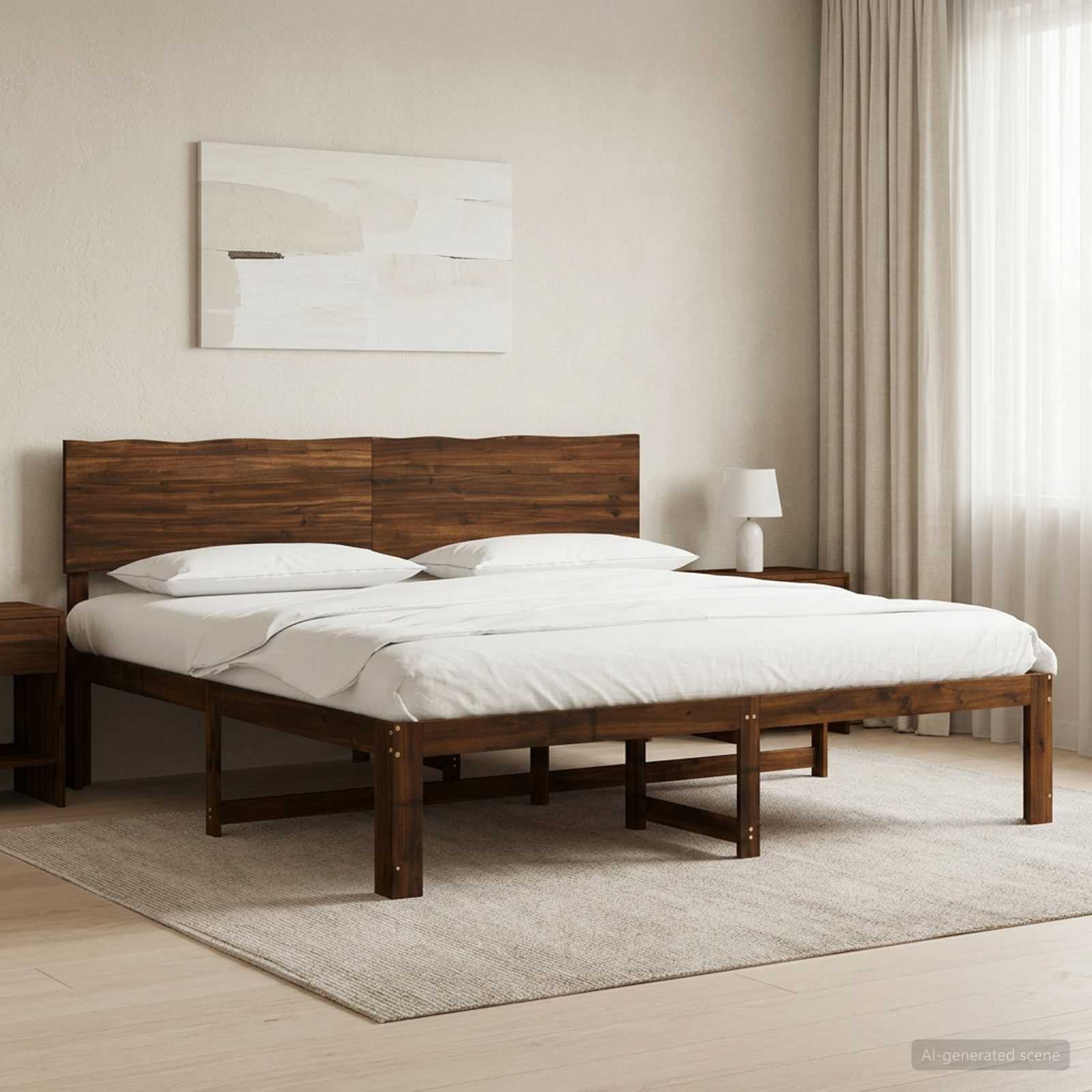 Διπλό Κρεβάτι με Κεφαλάρι ROSTOCK Σκούρο Καφέ 200 x 200 cm - Pakobazaar