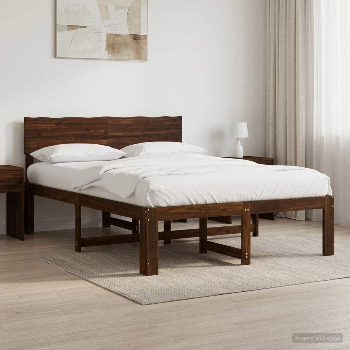 Διπλό Κρεβάτι με Κεφαλάρι ROSTOCK Σκούρο Καφέ 150 x 200 cm