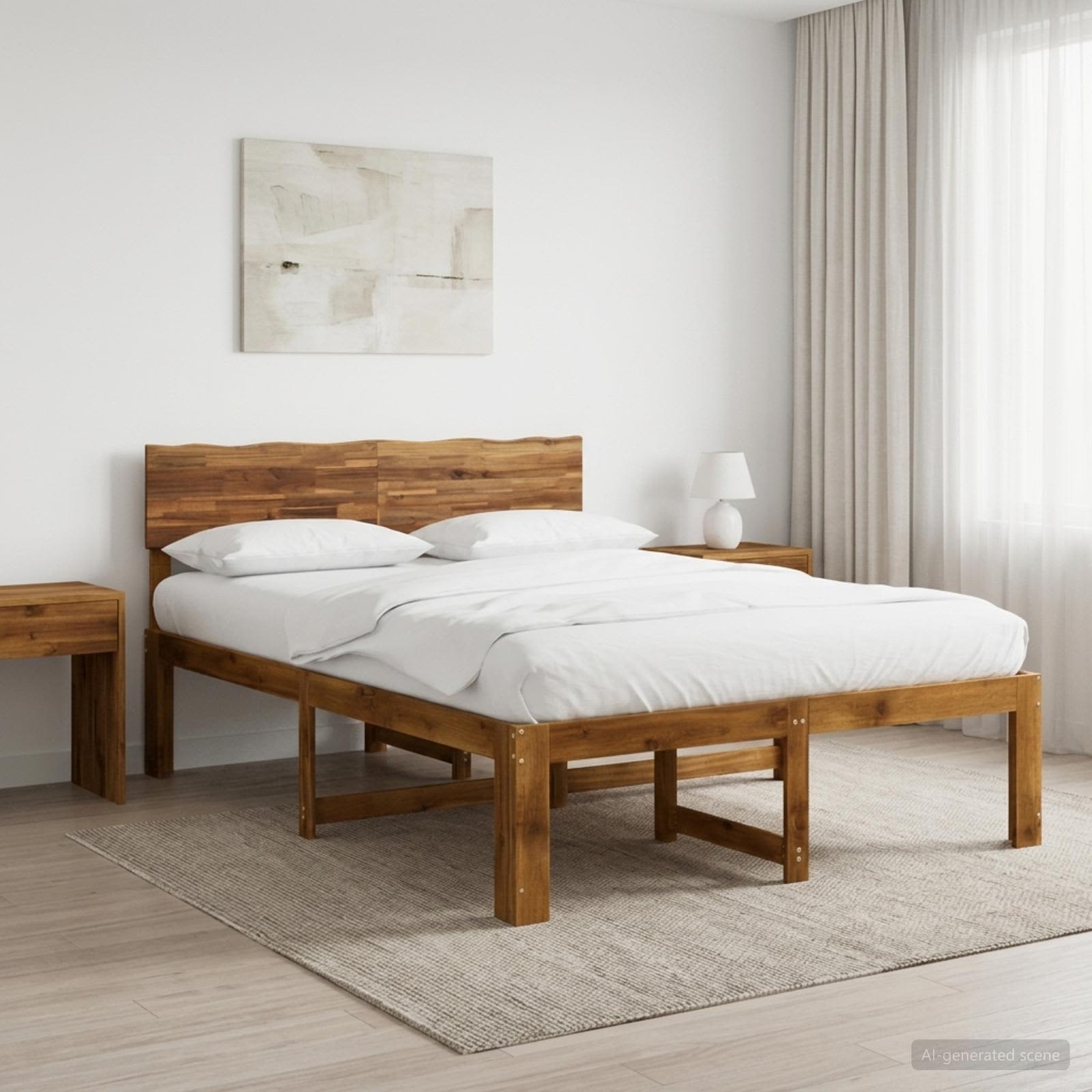 Διπλό Κρεβάτι με Κεφαλάρι ROSTOCK Φυσικό 150 x 200 cm - Pakobazaar