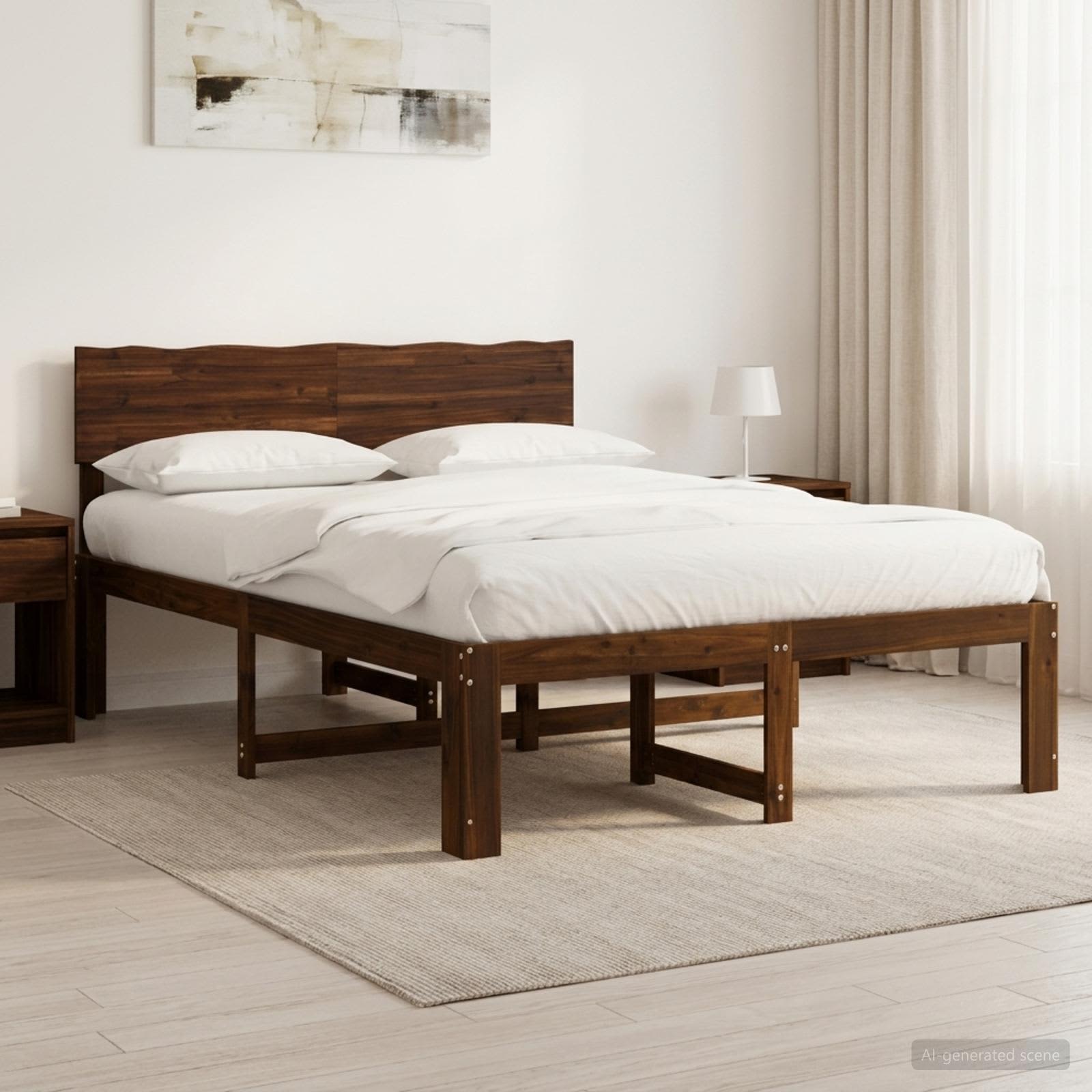 Διπλό Κρεβάτι με Κεφαλάρι ROSTOCK Σκούρο Καφέ 160 x 200 cm - Pakobazaar