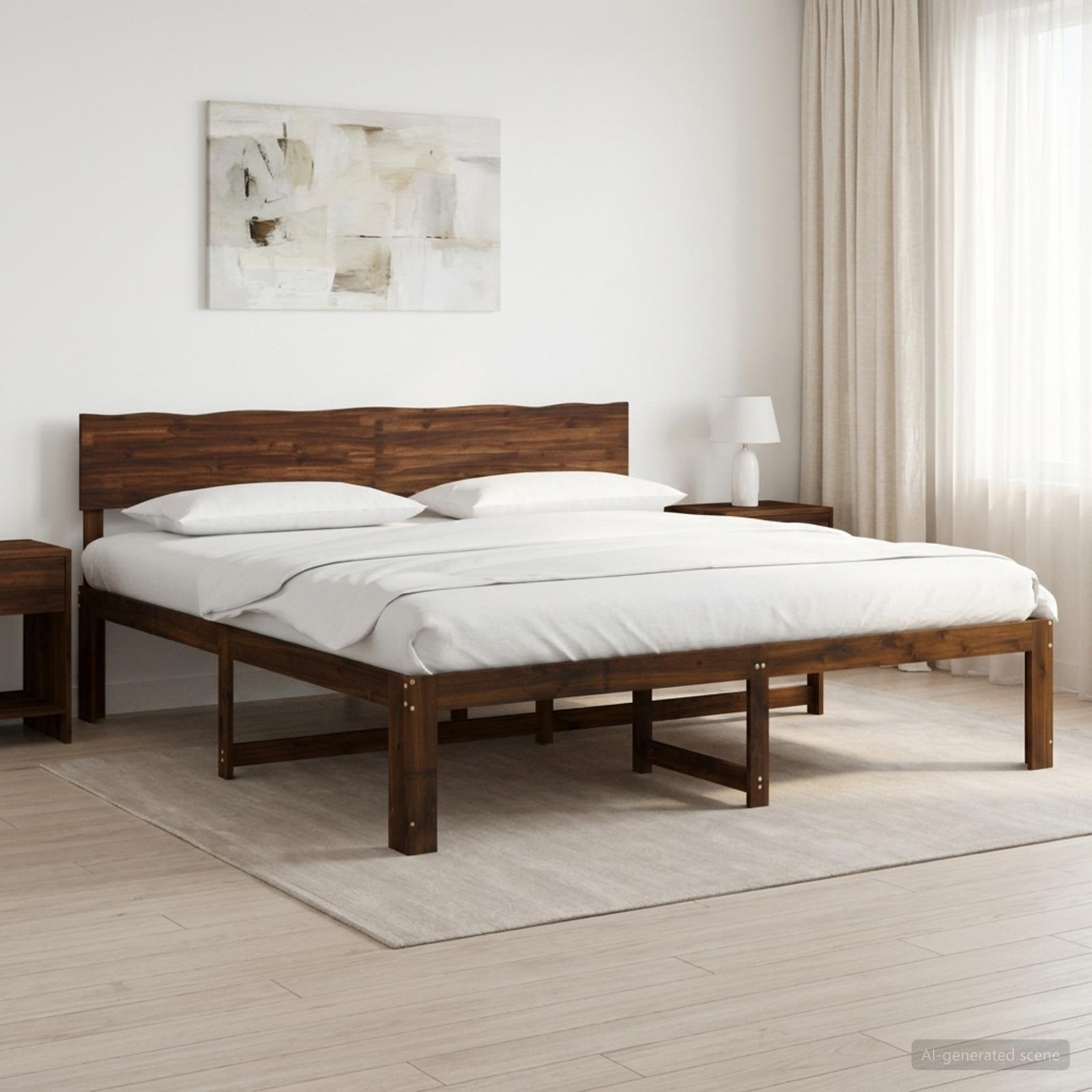 Διπλό Κρεβάτι με Κεφαλάρι ROSTOCK Σκούρο Καφέ 180 x 200 cm - Pakobazaar