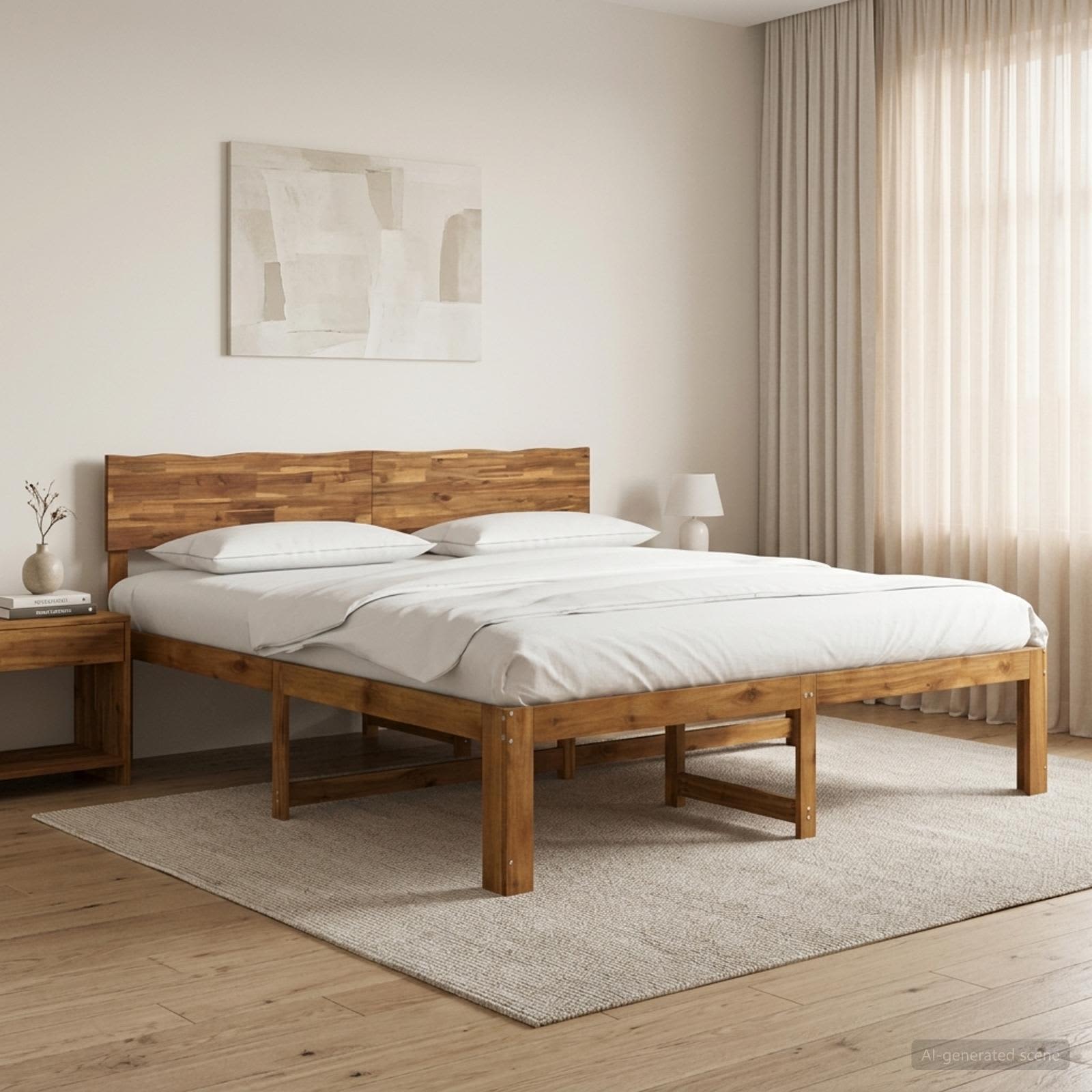 Διπλό Κρεβάτι με Κεφαλάρι ROSTOCK Φυσικό 180 x 200 cm - Pakobazaar