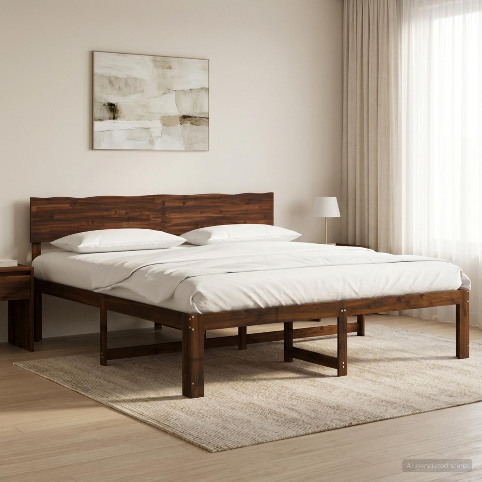 Διπλό Κρεβάτι με Κεφαλάρι ROSTOCK Σκούρο Καφέ 200 x 200 cm - Pakobazaar