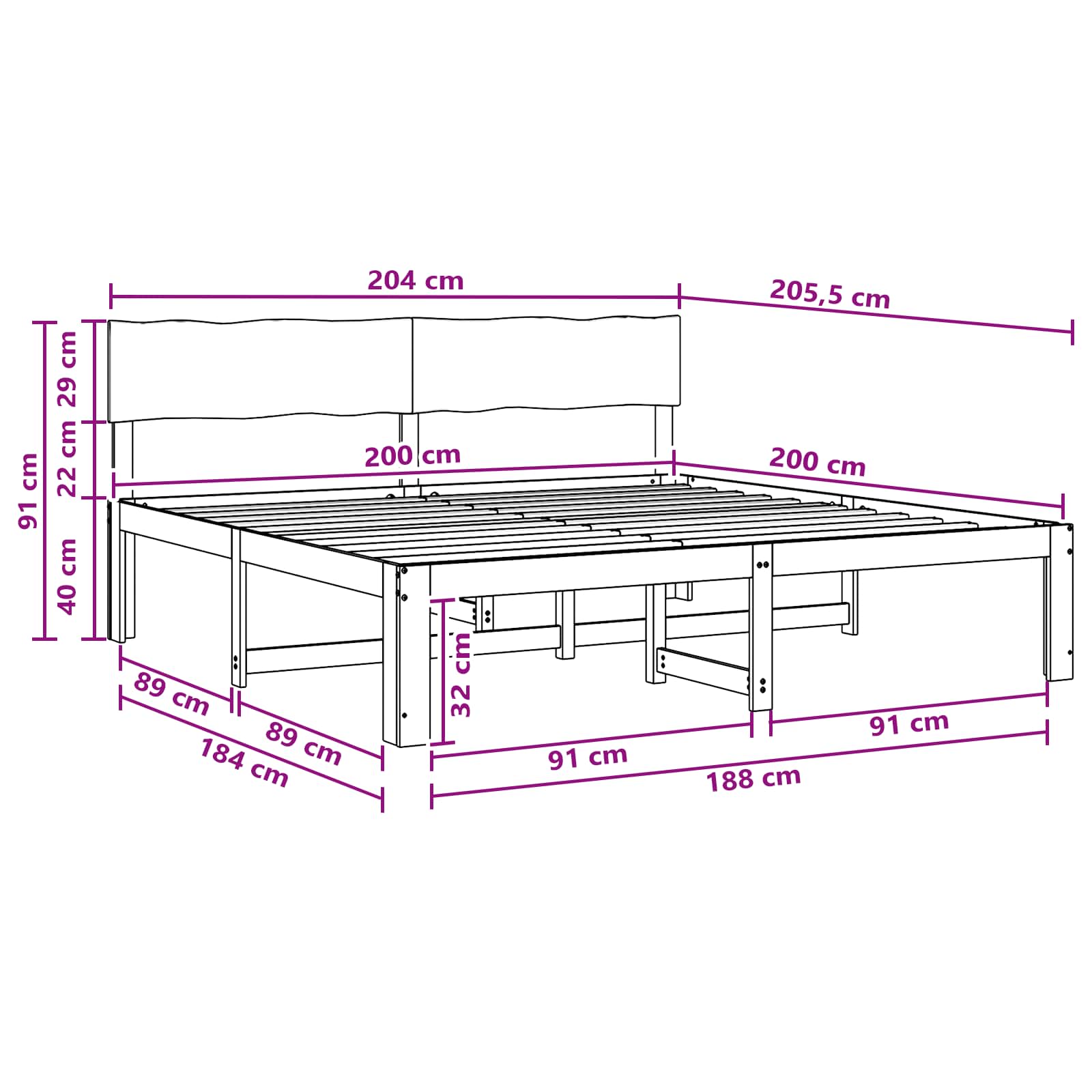 Διπλό Κρεβάτι με Κεφαλάρι ROSTOCK Σκούρο Καφέ 200 x 200 cm - Pakobazaar