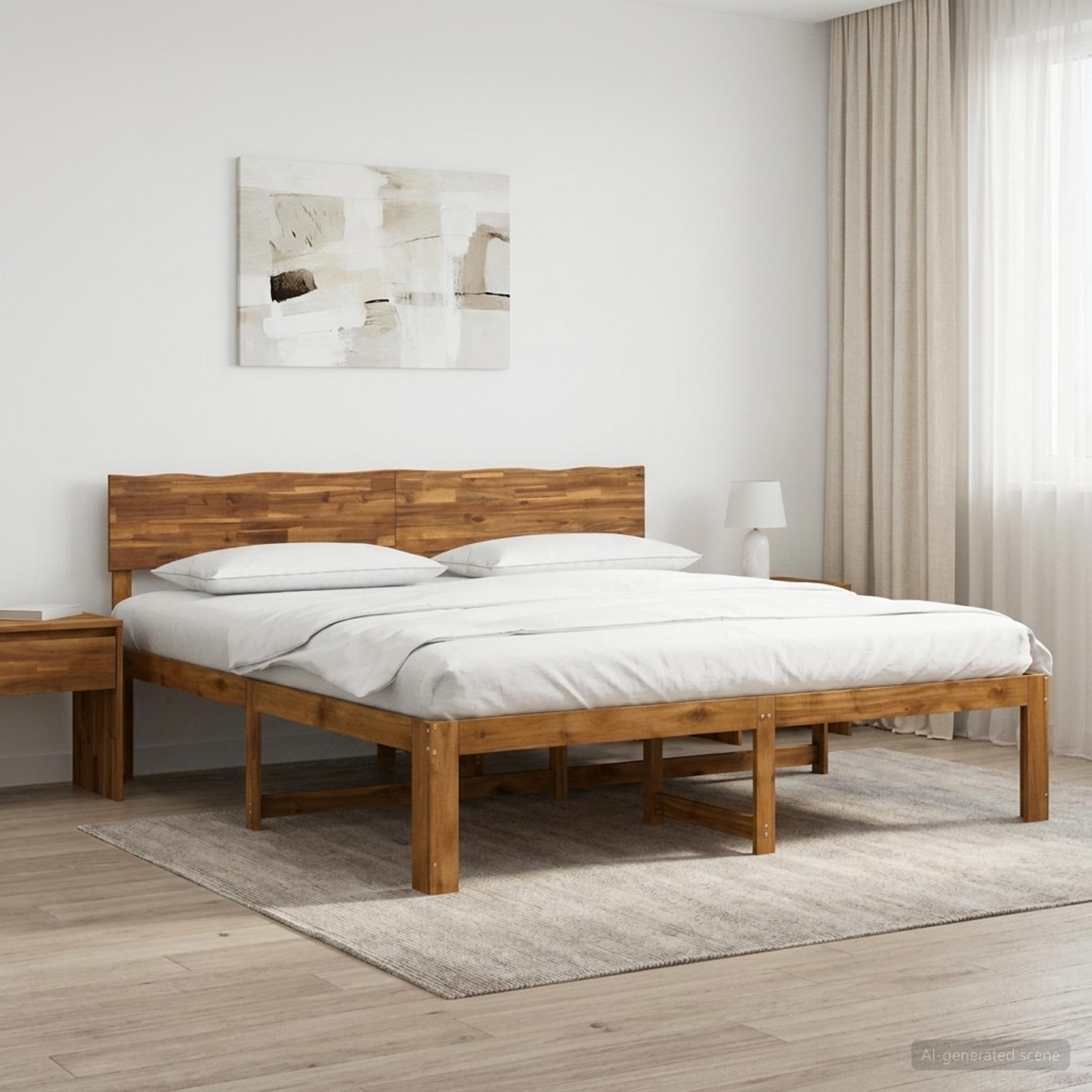 Διπλό Κρεβάτι με Κεφαλάρι ROSTOCK Φυσικό 200 x 200 cm - Pakobazaar