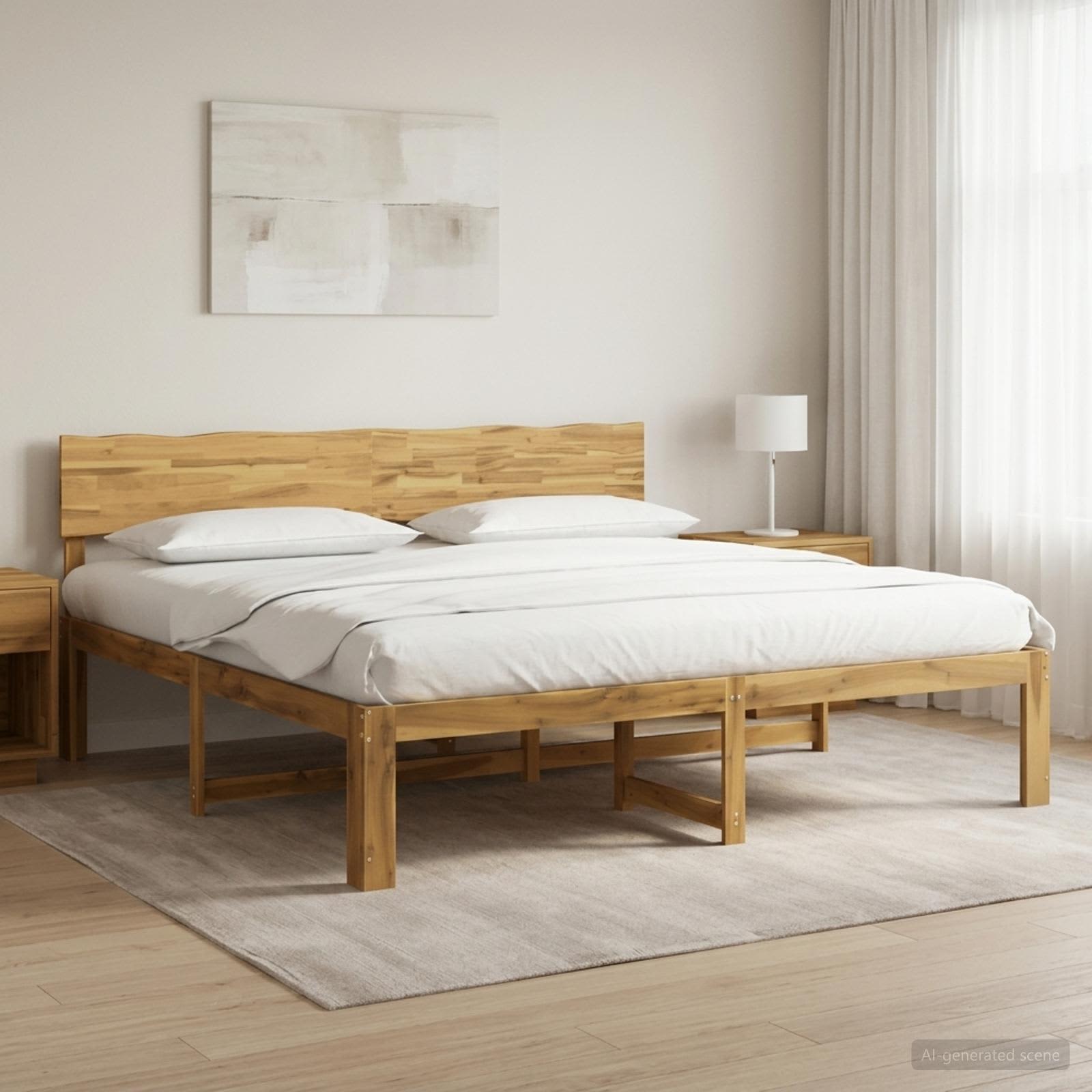 Διπλό Κρεβάτι με Κεφαλάρι ROSTOCK Λευκό 200 x 200 cm - Pakobazaar