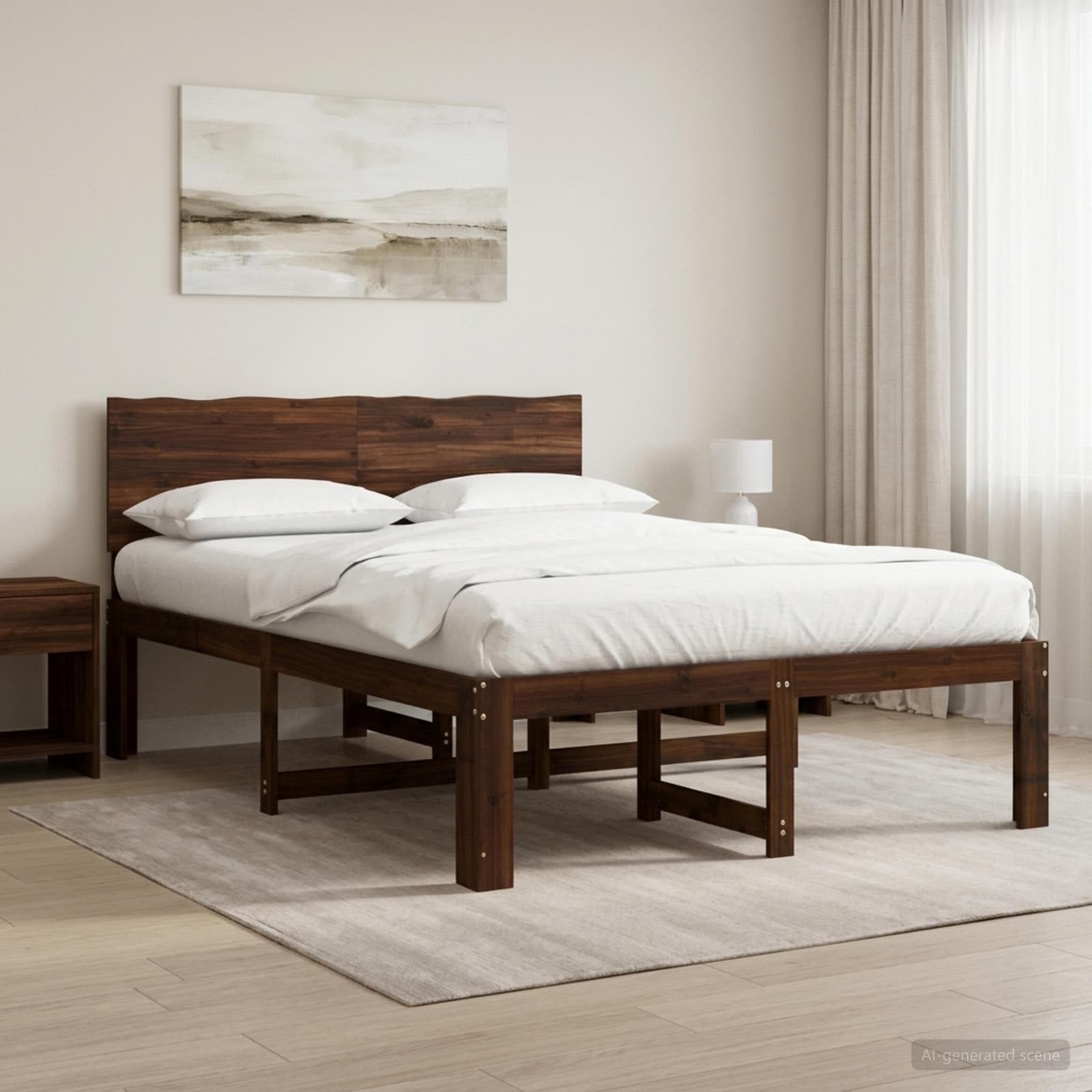 Διπλό Κρεβάτι με Κεφαλάρι ROSTOCK Σκούρο Καφέ 135 x 190 cm - Pakobazaar