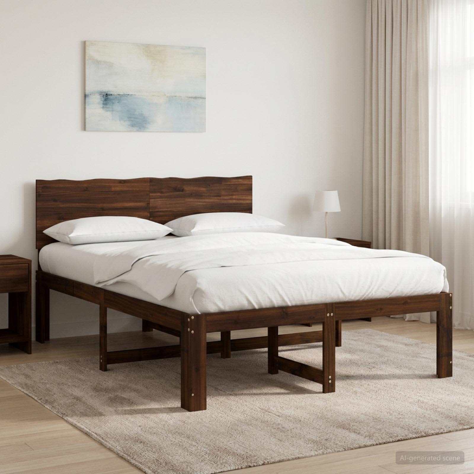 Διπλό Κρεβάτι με Κεφαλάρι ROSTOCK Σκούρο Καφέ 140 x 190 cm - Pakobazaar