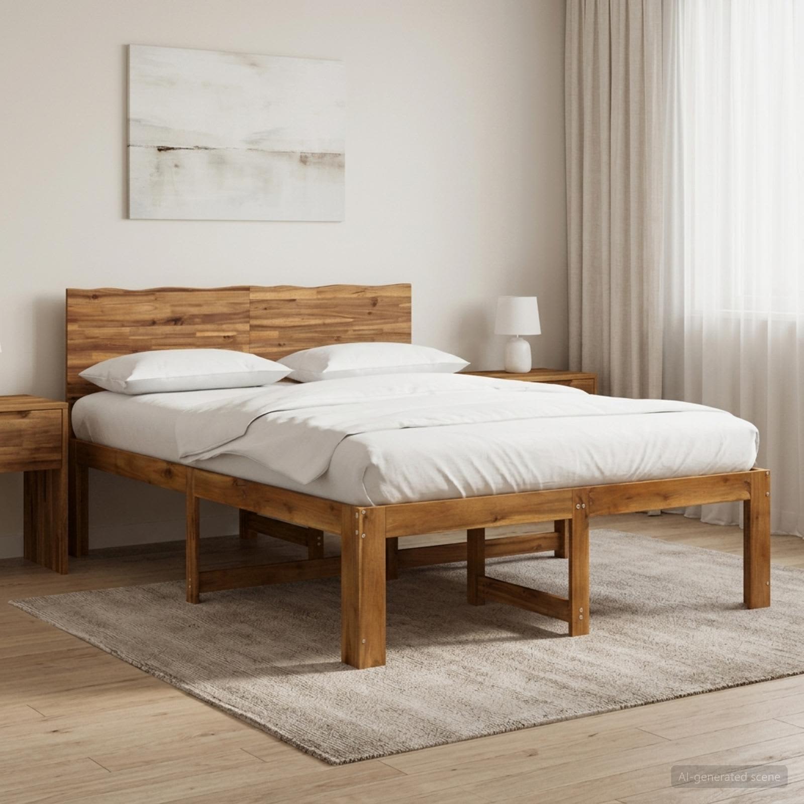 Διπλό Κρεβάτι με Κεφαλάρι ROSTOCK Φυσικό 140 x 190 cm - Pakobazaar