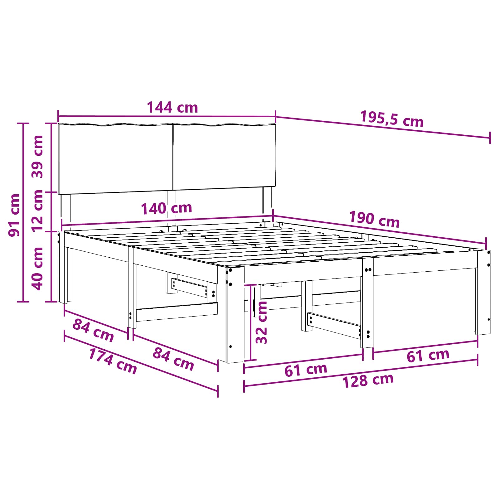 Διπλό Κρεβάτι με Κεφαλάρι ROSTOCK Φυσικό 140 x 190 cm - Pakobazaar