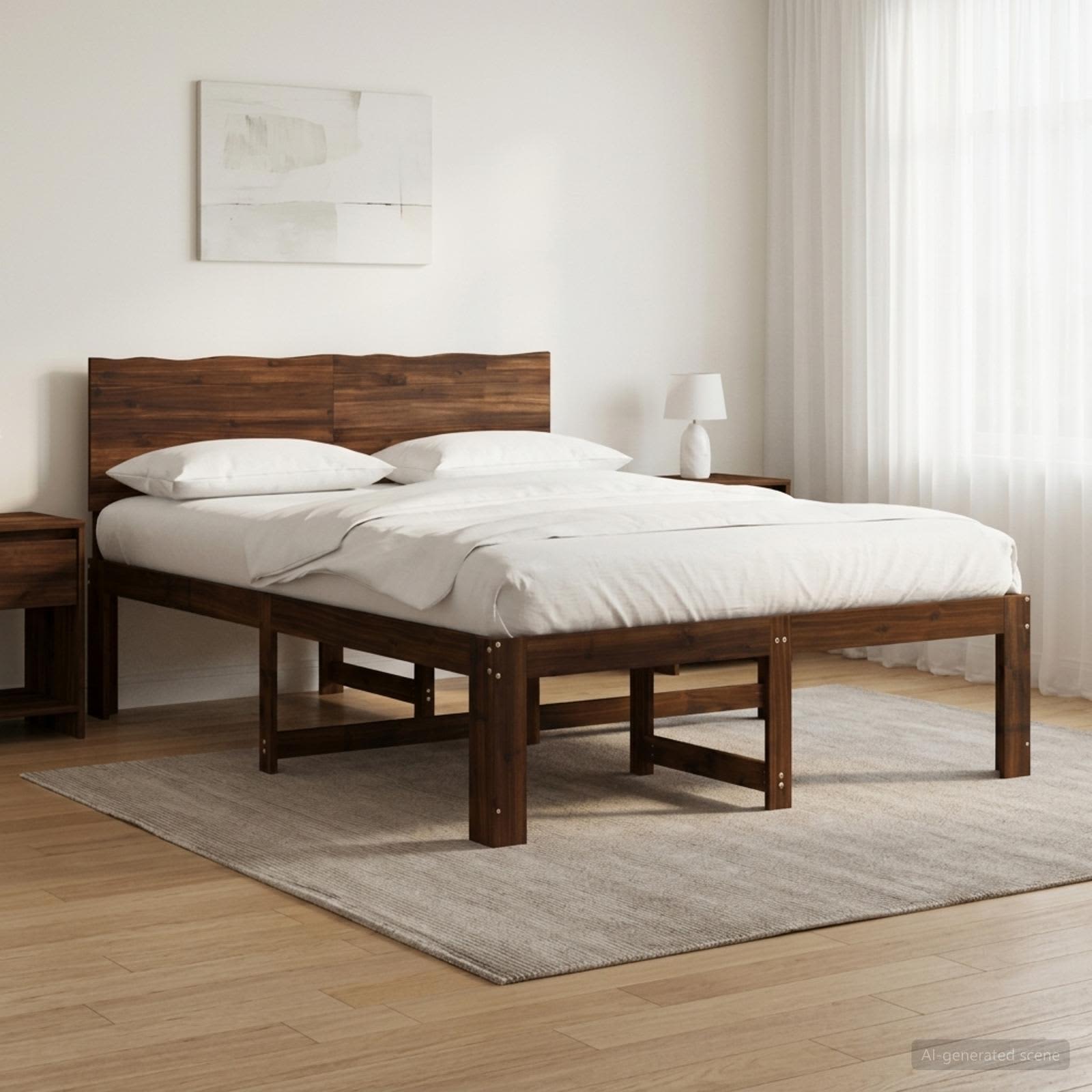 Διπλό Κρεβάτι με Κεφαλάρι ROSTOCK Σκούρο Καφέ 140 x 200 cm