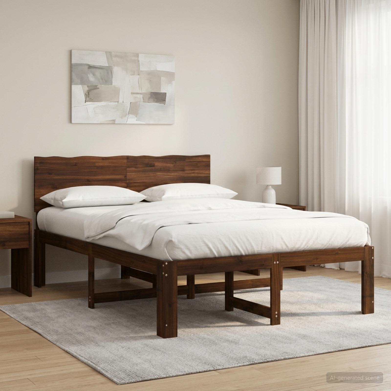 Διπλό Κρεβάτι με Κεφαλάρι ROSTOCK Σκούρο Καφέ 150 x 200 cm - Pakobazaar