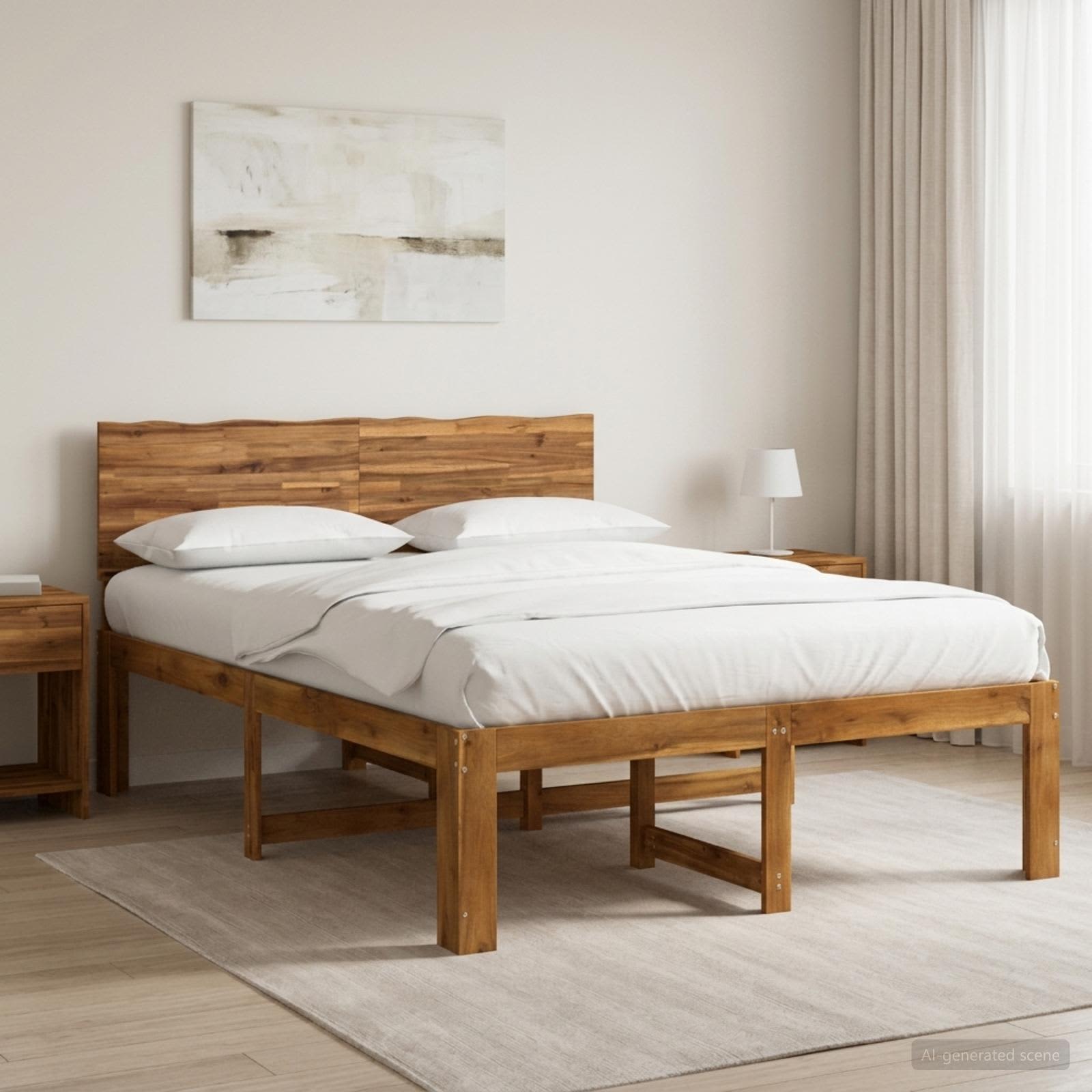 Διπλό Κρεβάτι με Κεφαλάρι ROSTOCK Φυσικό 150 x 200 cm - Pakobazaar