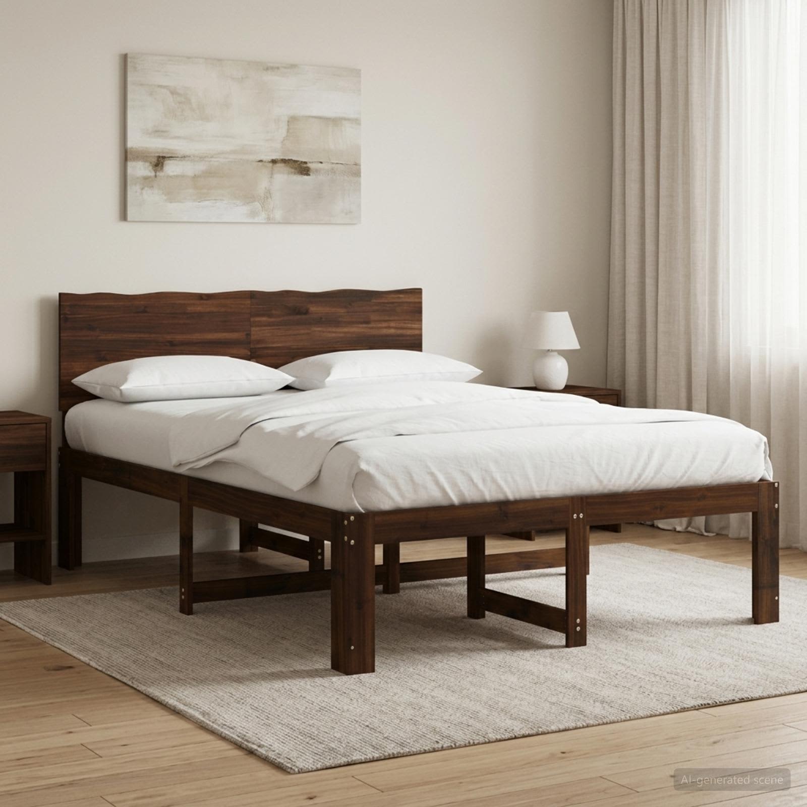 Διπλό Κρεβάτι με Κεφαλάρι ROSTOCK Σκούρο Καφέ 160 x 200 cm - Pakobazaar