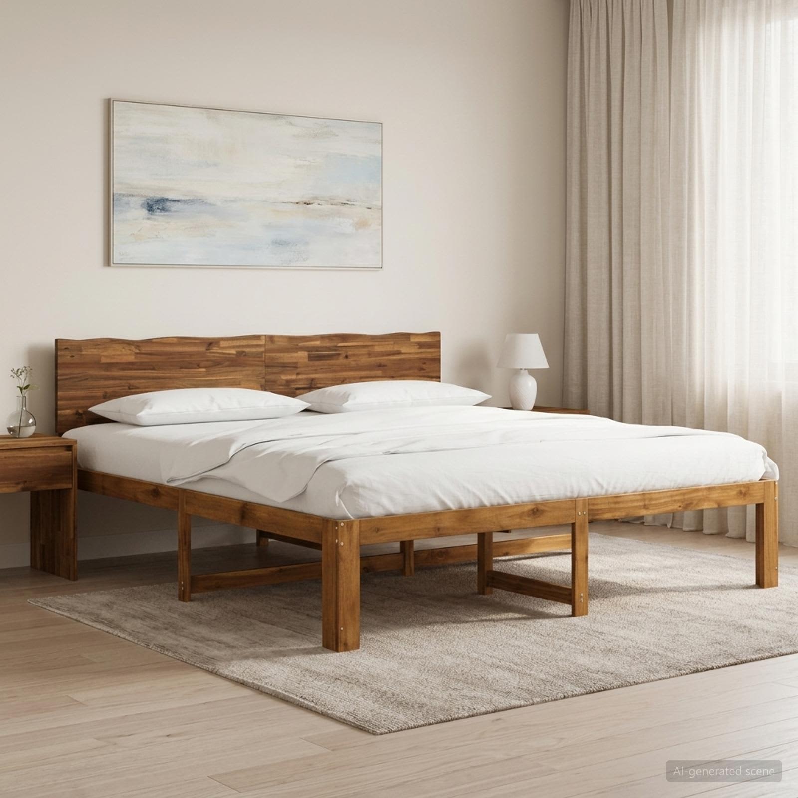Διπλό Κρεβάτι με Κεφαλάρι ROSTOCK Φυσικό 180 x 200 cm