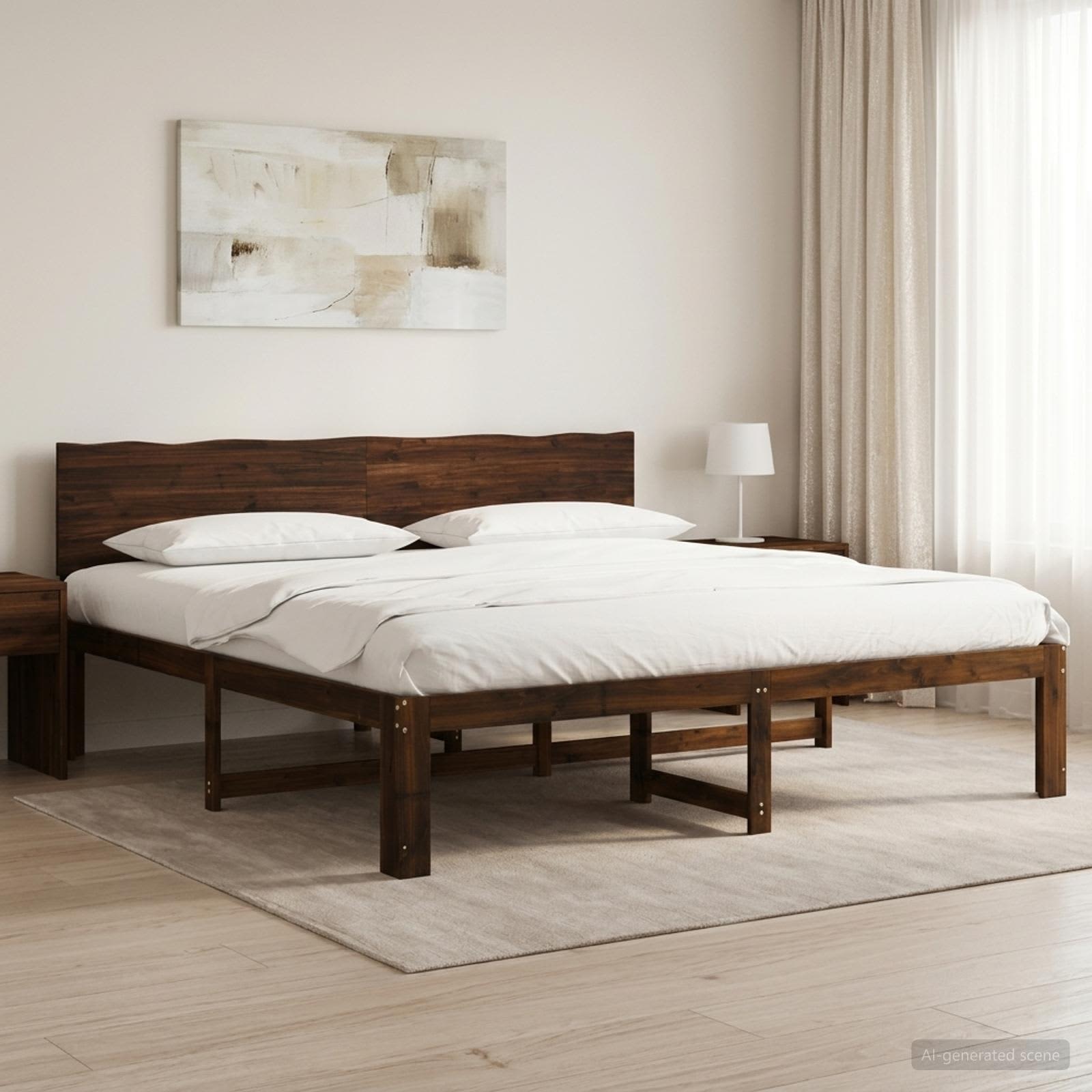 Διπλό Κρεβάτι με Κεφαλάρι ROSTOCK Σκούρο Καφέ 200 x 200 cm - Pakobazaar