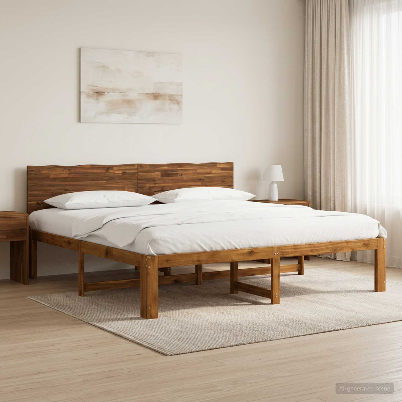 Διπλό Κρεβάτι με Κεφαλάρι ROSTOCK Φυσικό 200 x 200 cm