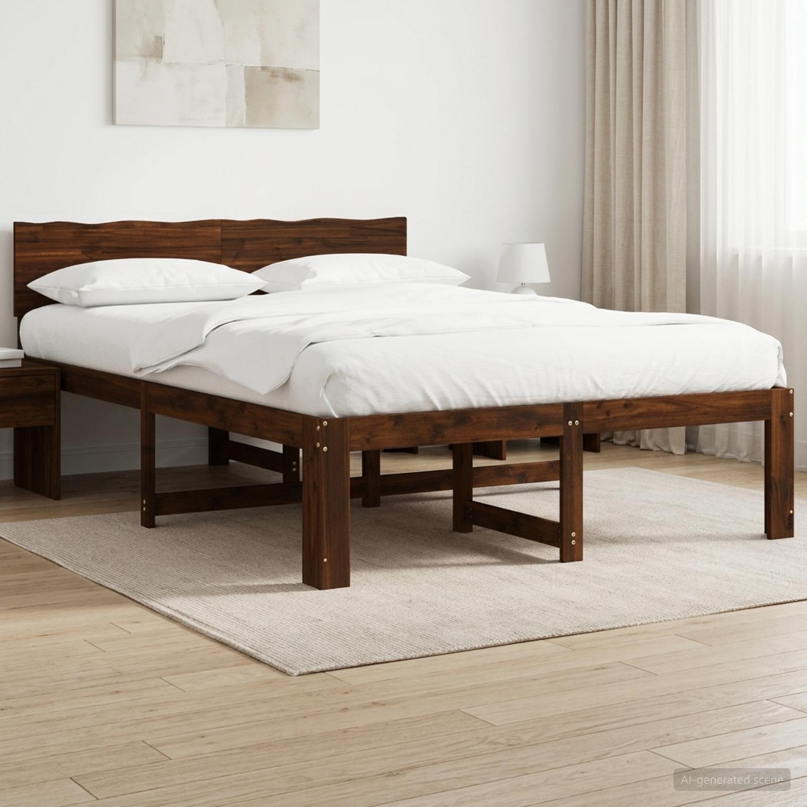 Διπλό Κρεβάτι με Κεφαλάρι ROSTOCK Σκούρο Καφέ 150 x 200 cm - Pakobazaar
